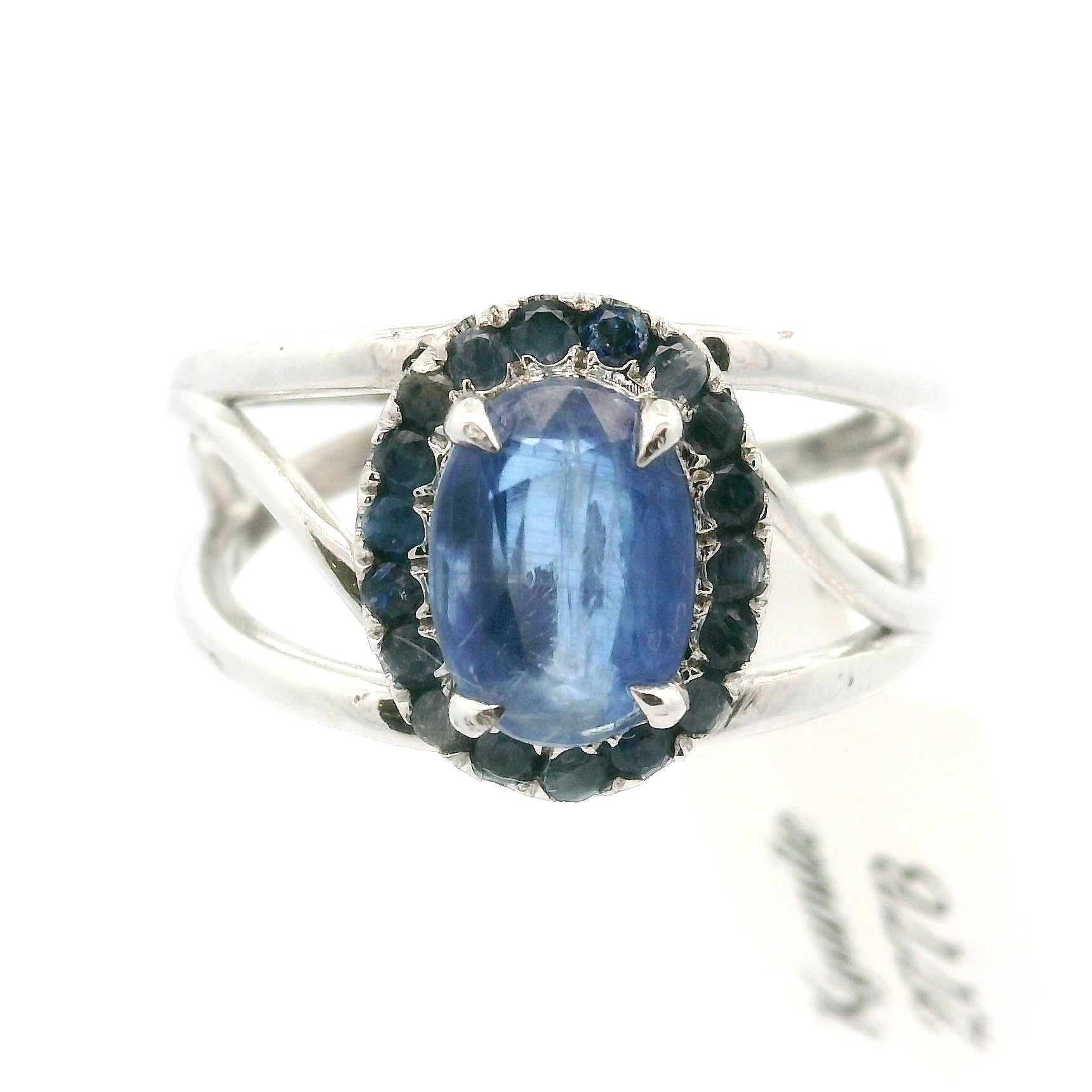 Blue Kyanite Pavé Cuff Ring .925 Silver for Energetic Clearing and Purification