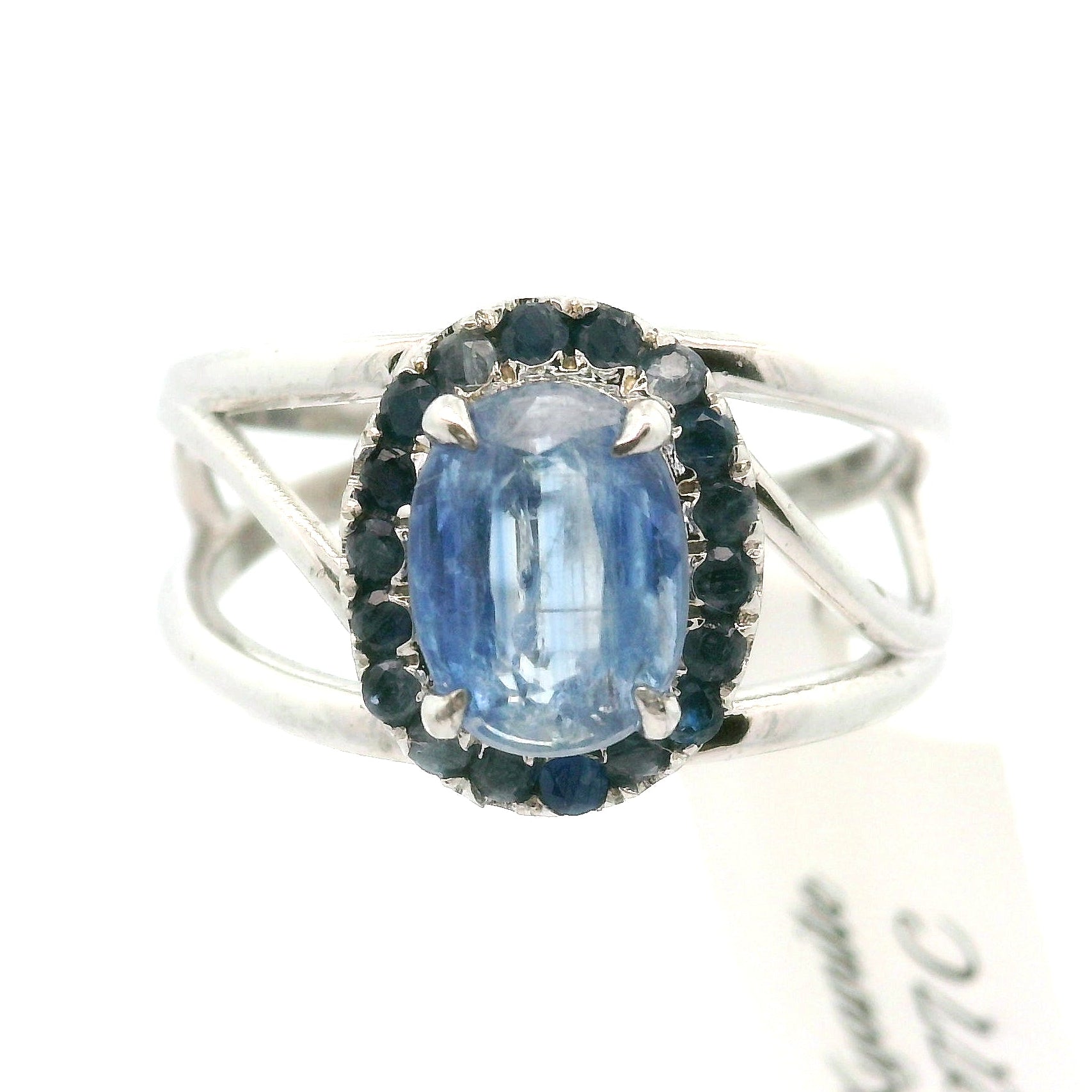 Blue Kyanite Pavé Cuff Ring .925 Silver for Energetic Clearing and Purification
