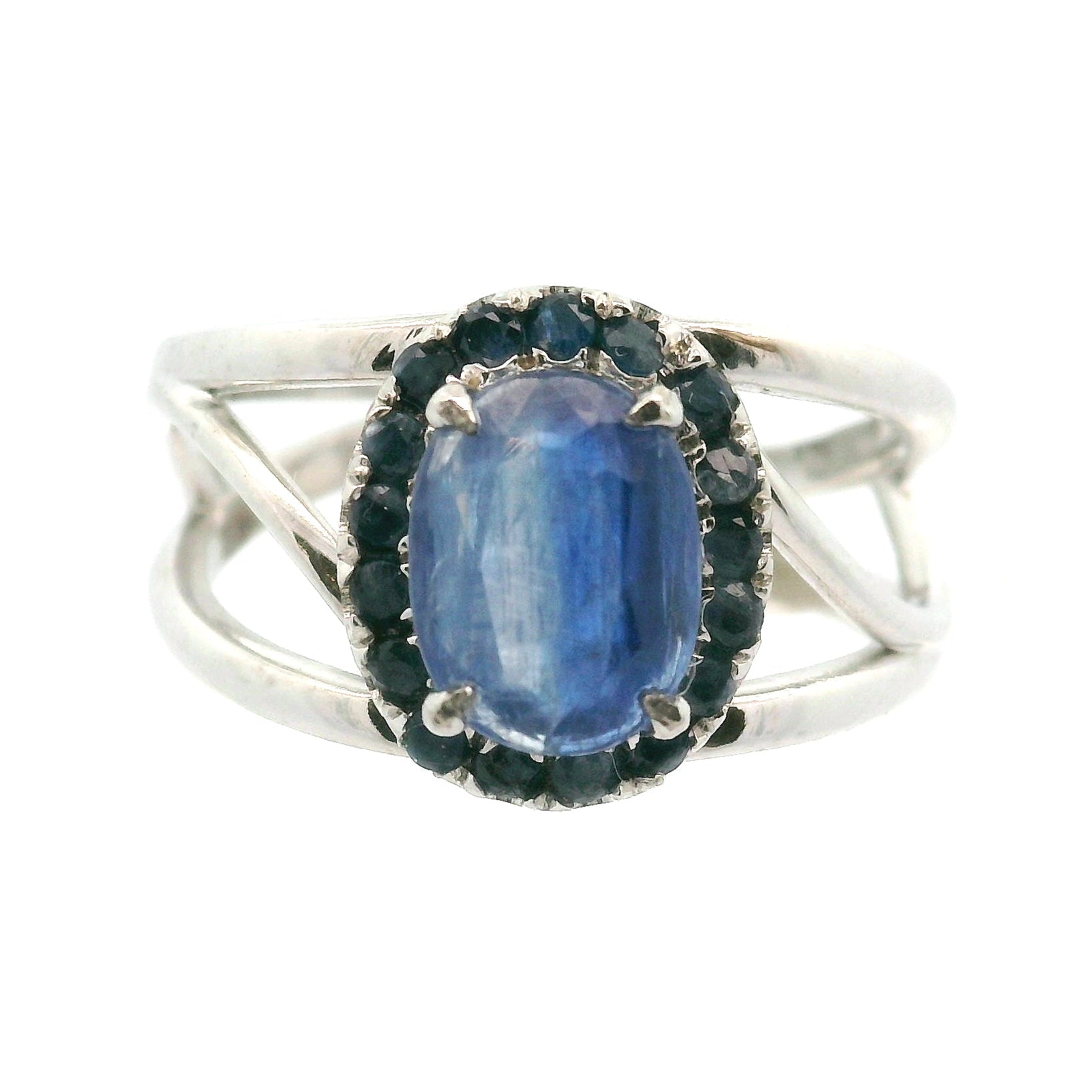 Blue Kyanite Pavé Cuff Ring .925 Silver for Energetic Clearing and Purification