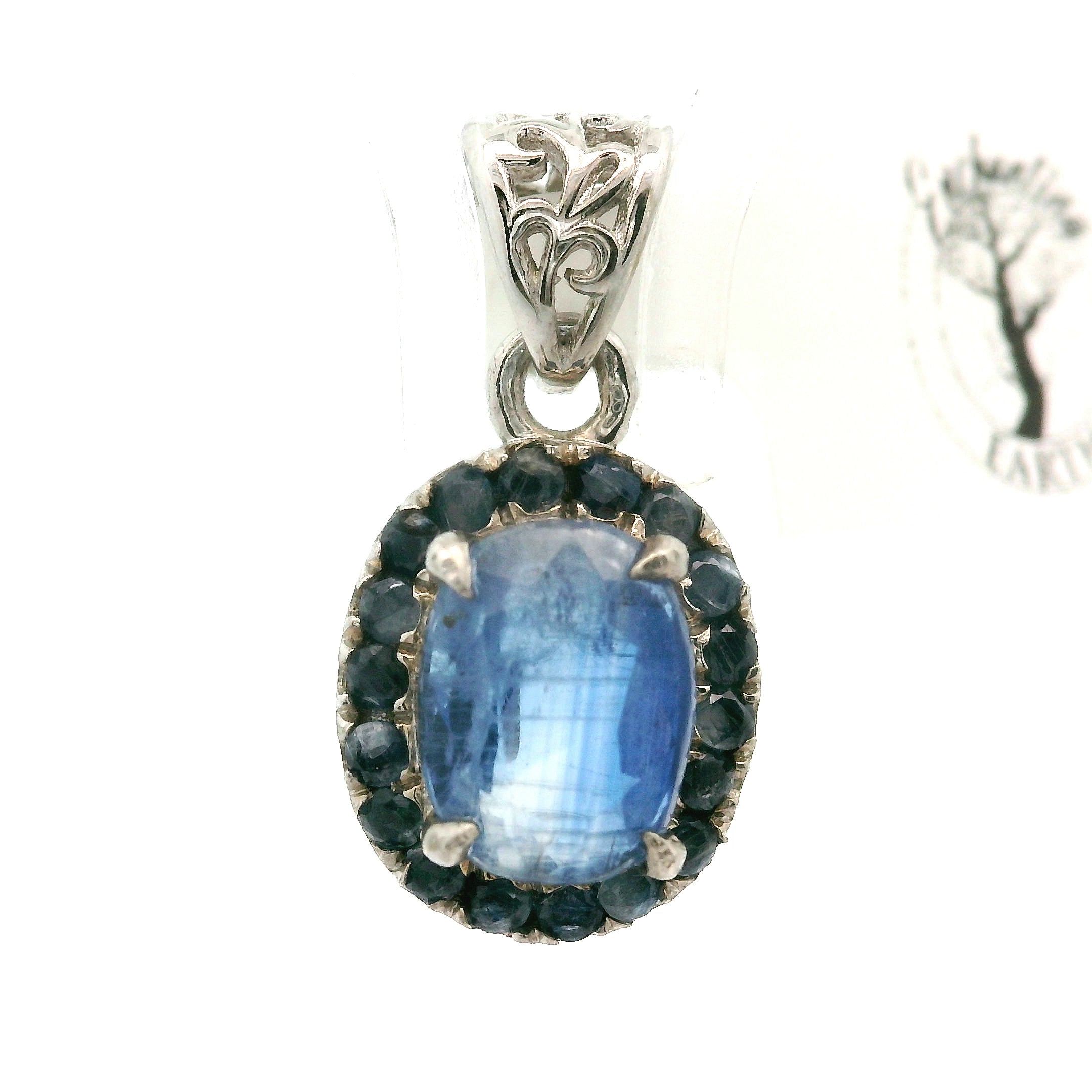 Blue Kyanite Pavé Pendant .925 Silver for Healing Work, High Intuition and Releasing Addiction