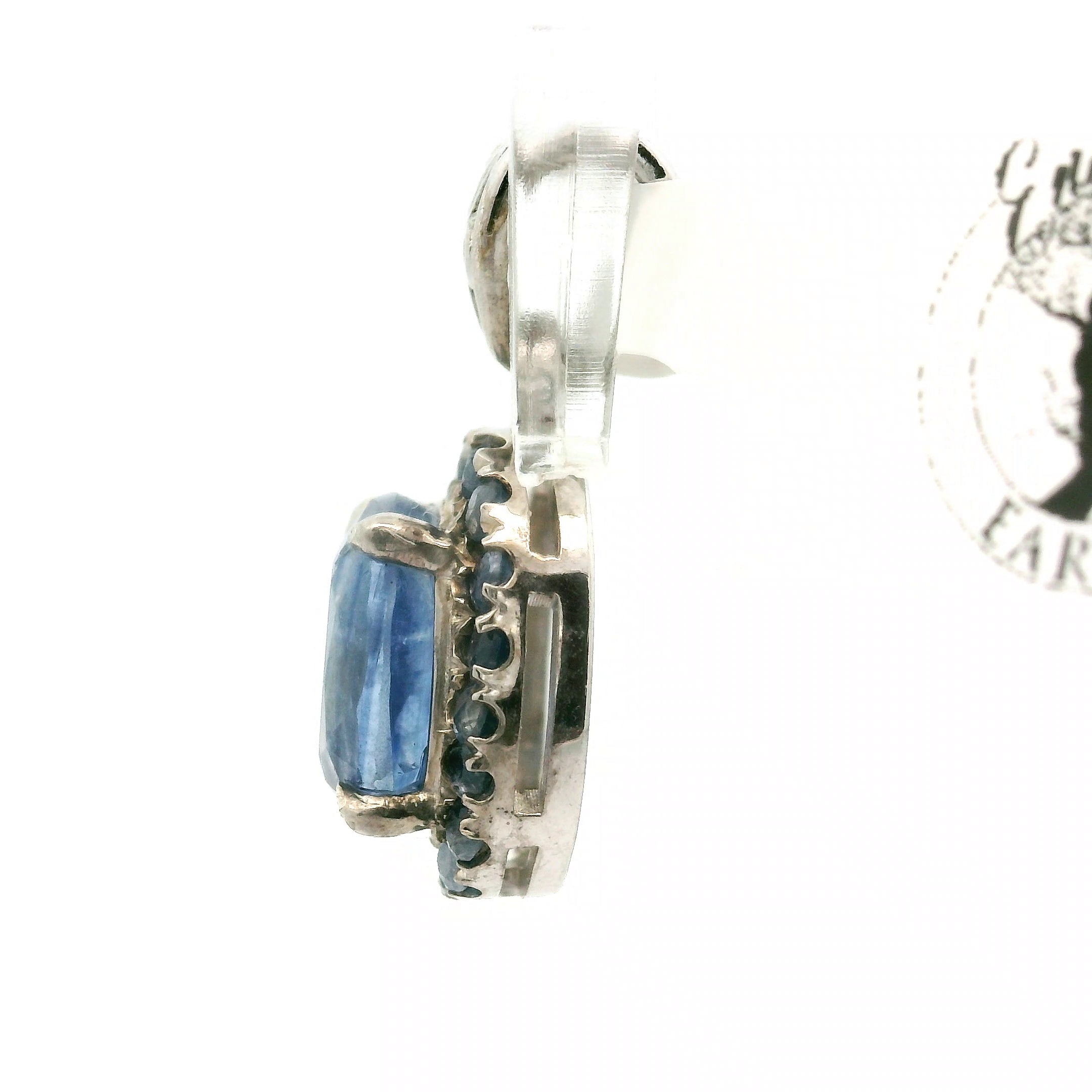 Blue Kyanite Pavé Pendant .925 Silver for Healing Work, High Intuition and Releasing Addiction