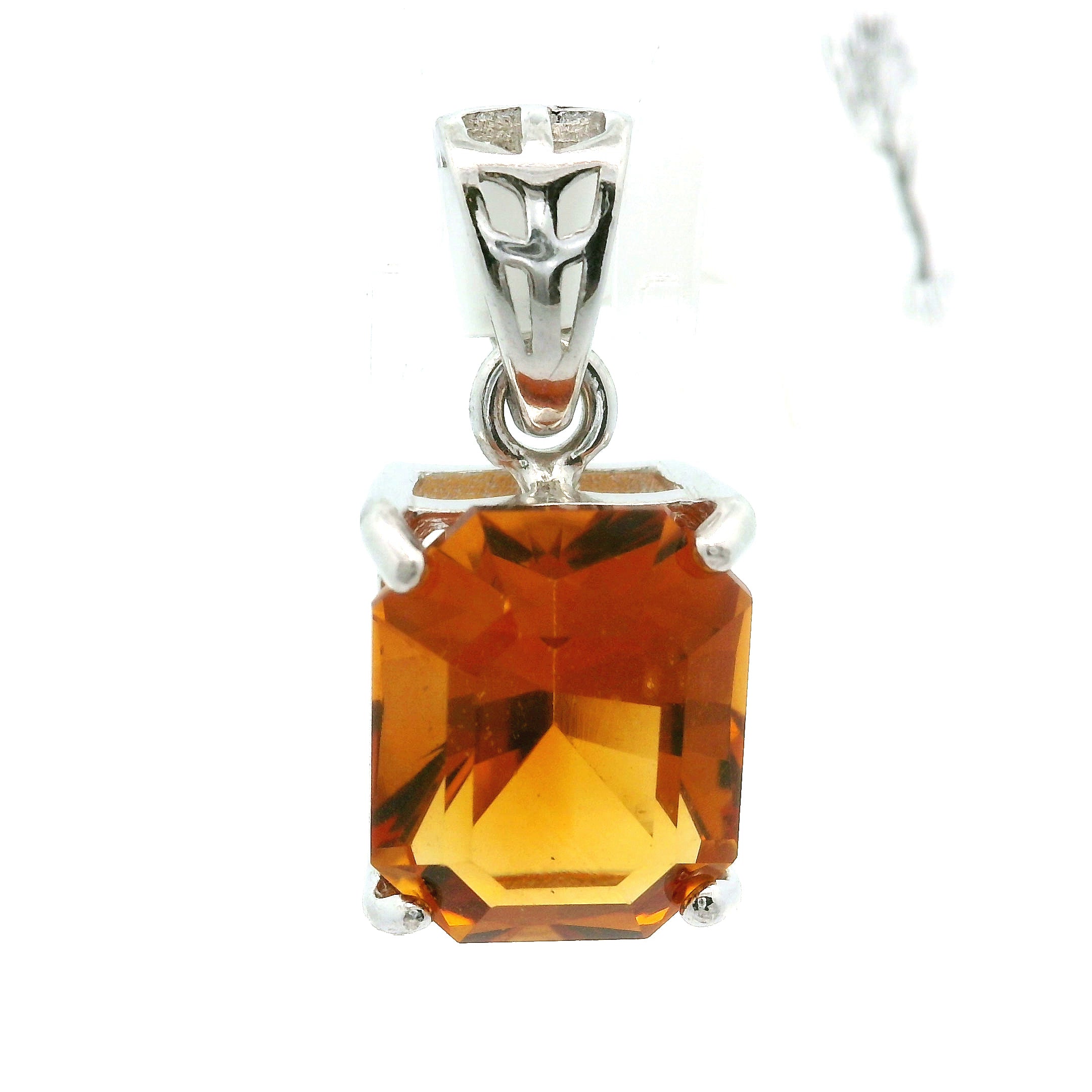 Citrine Fancy Cut Pendant .925 Silver for Abundance, Good Luck and Positivity