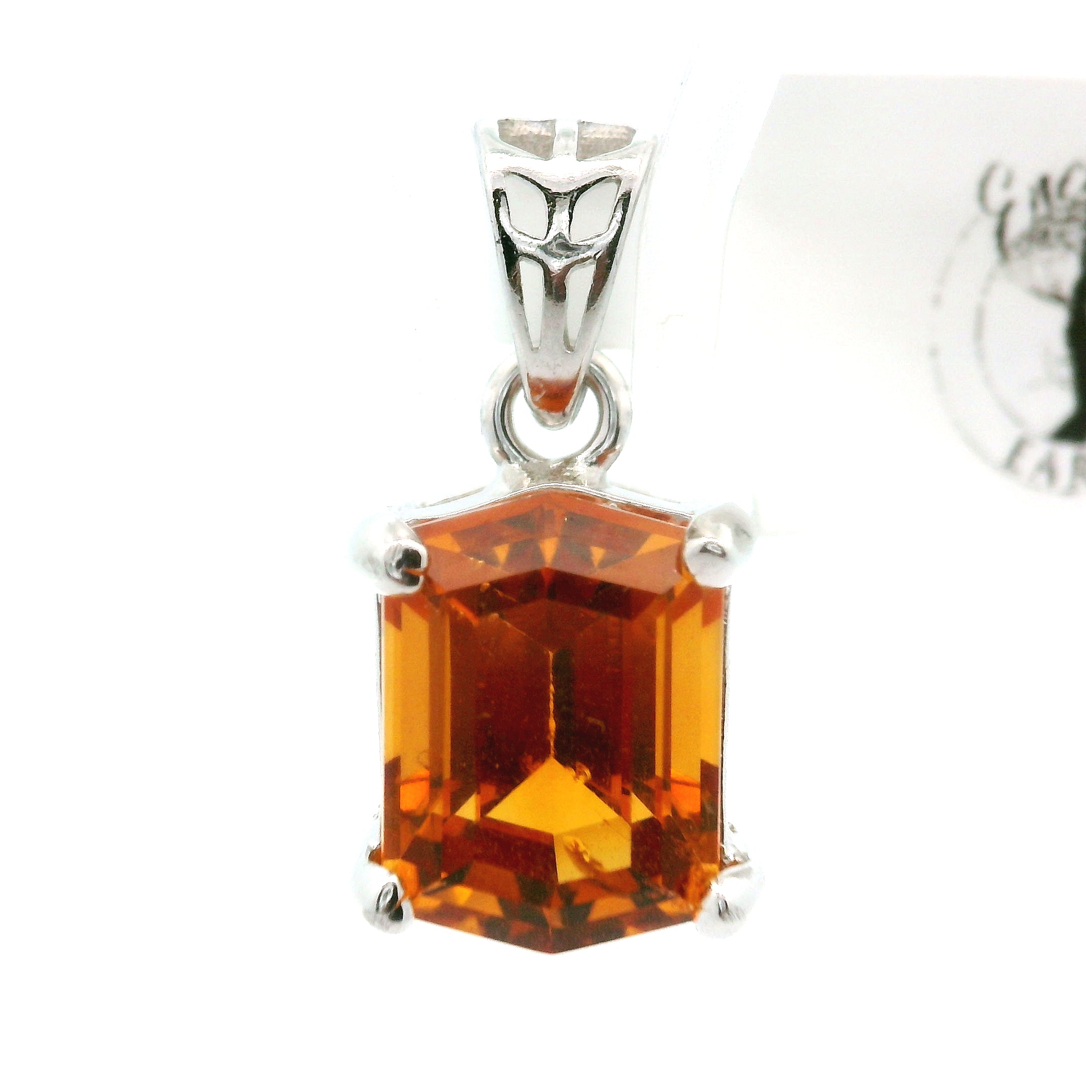 Citrine Fancy Cut Pendant .925 Silver for Abundance, Good Luck and Positivity