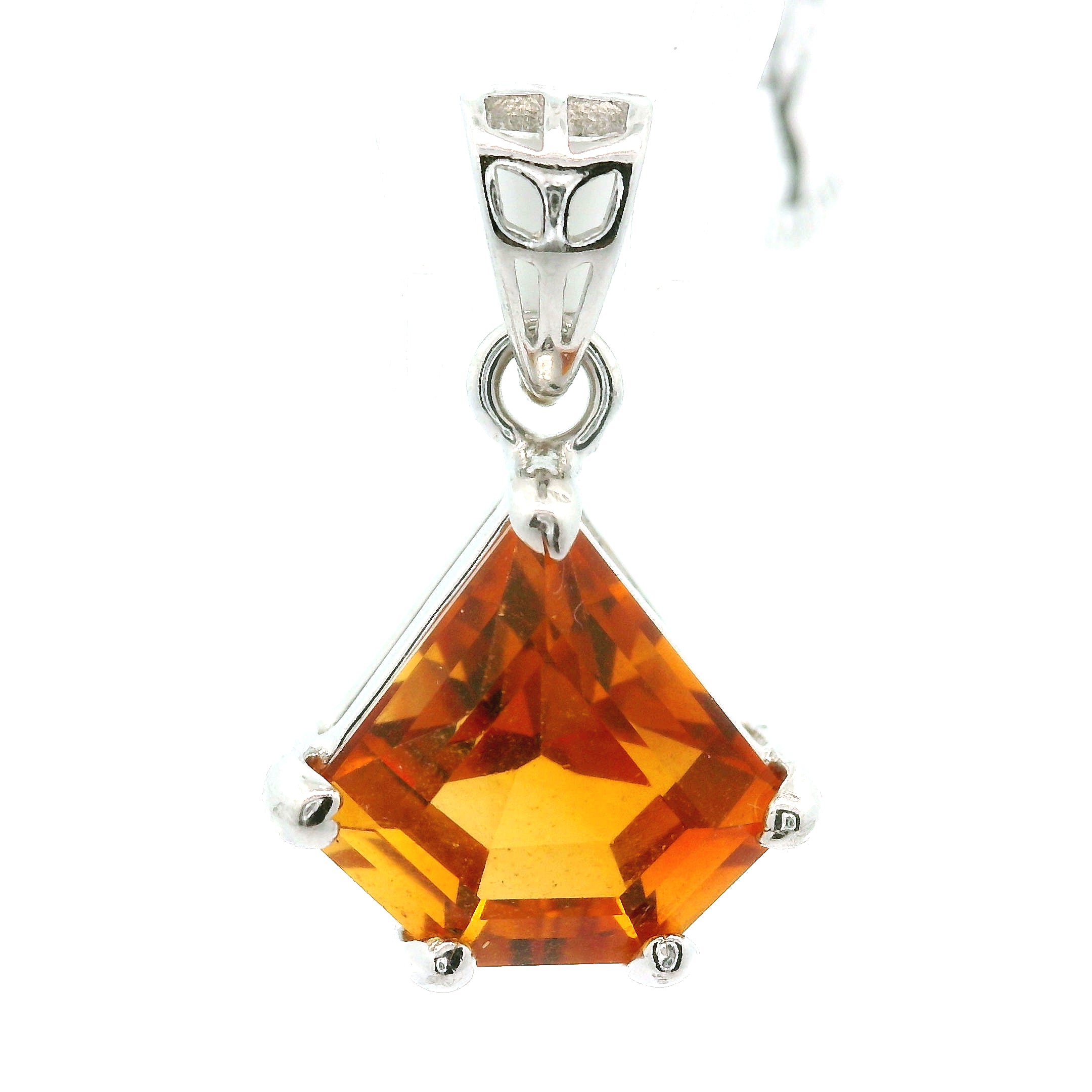 Citrine Fancy Cut Pendant .925 Silver for Abundance, Good Luck and Positivity