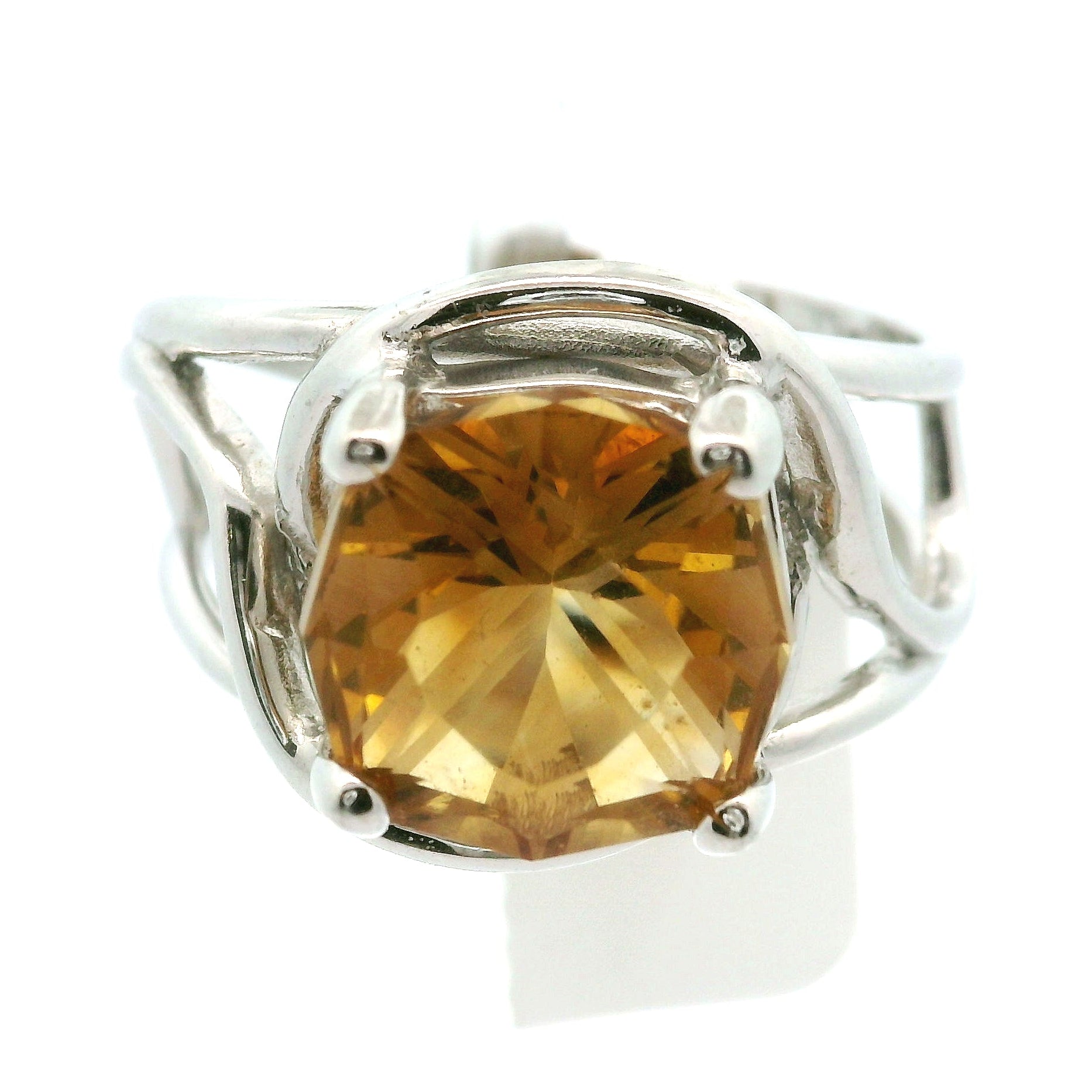 Citrine Fancy Cut Cuff Rings .925 Silver for Abundance, Good Luck and Positivity