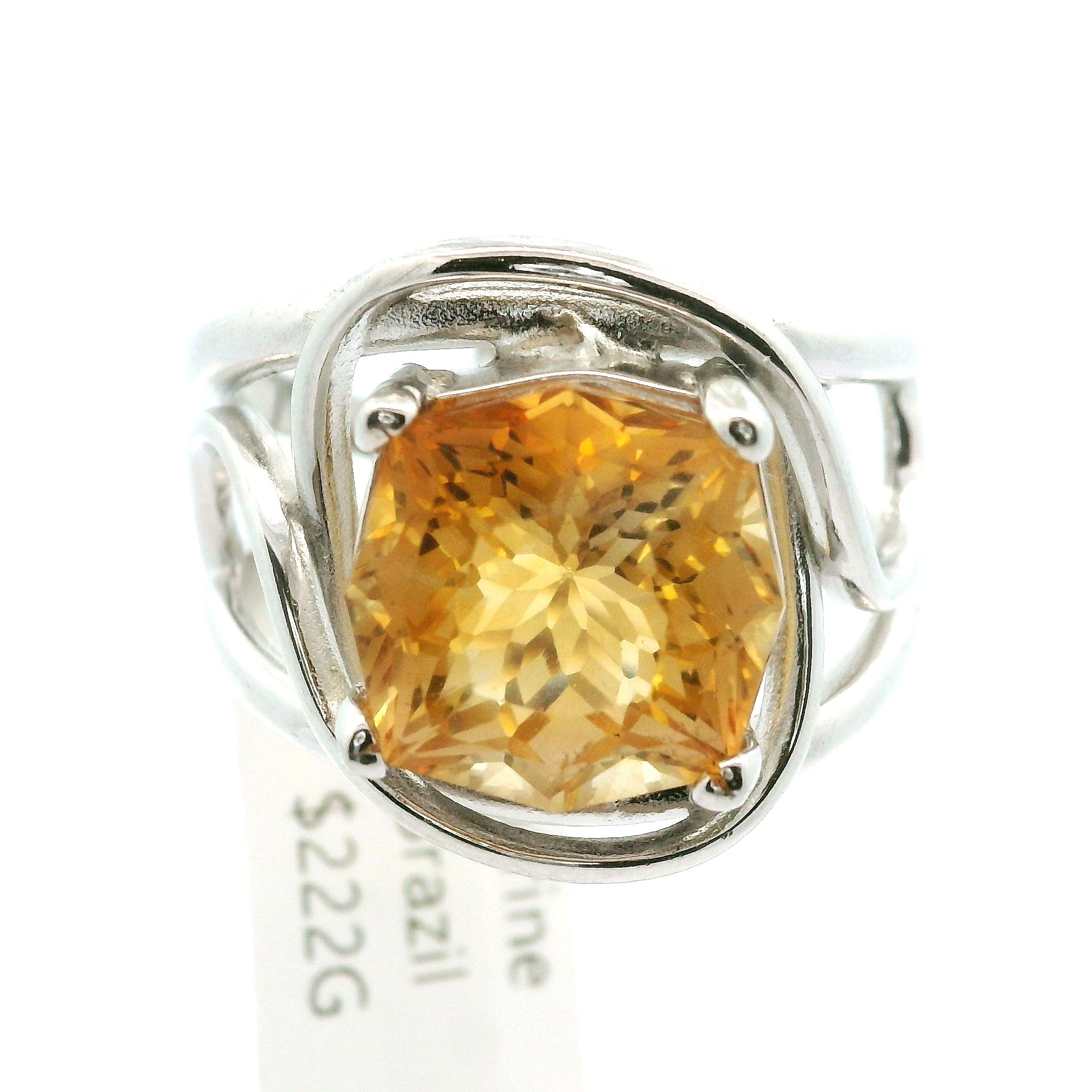 Citrine Fancy Cut Cuff Rings .925 Silver for Abundance, Good Luck and Positivity