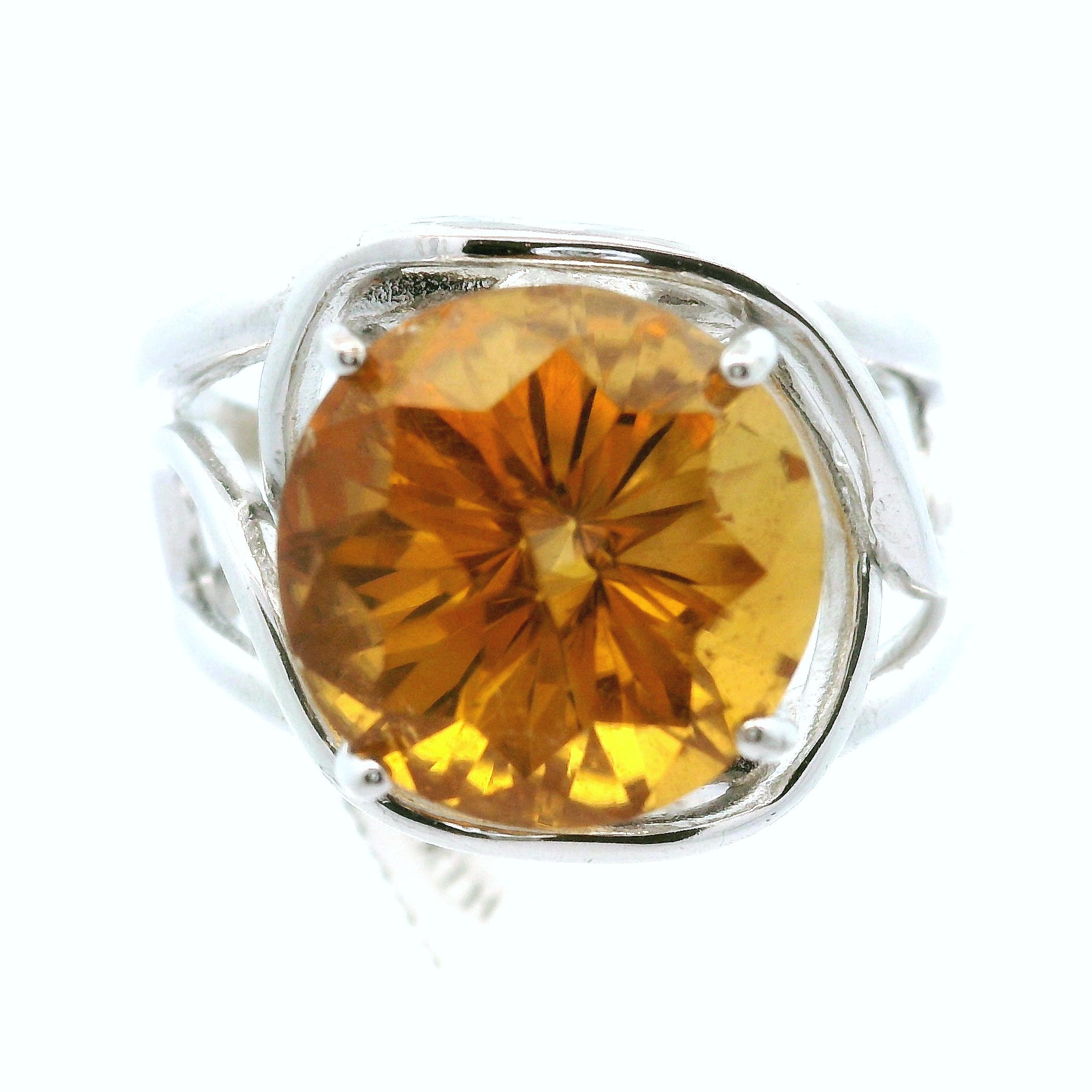 Citrine Fancy Cut Cuff Rings .925 Silver for Abundance, Good Luck and Positivity