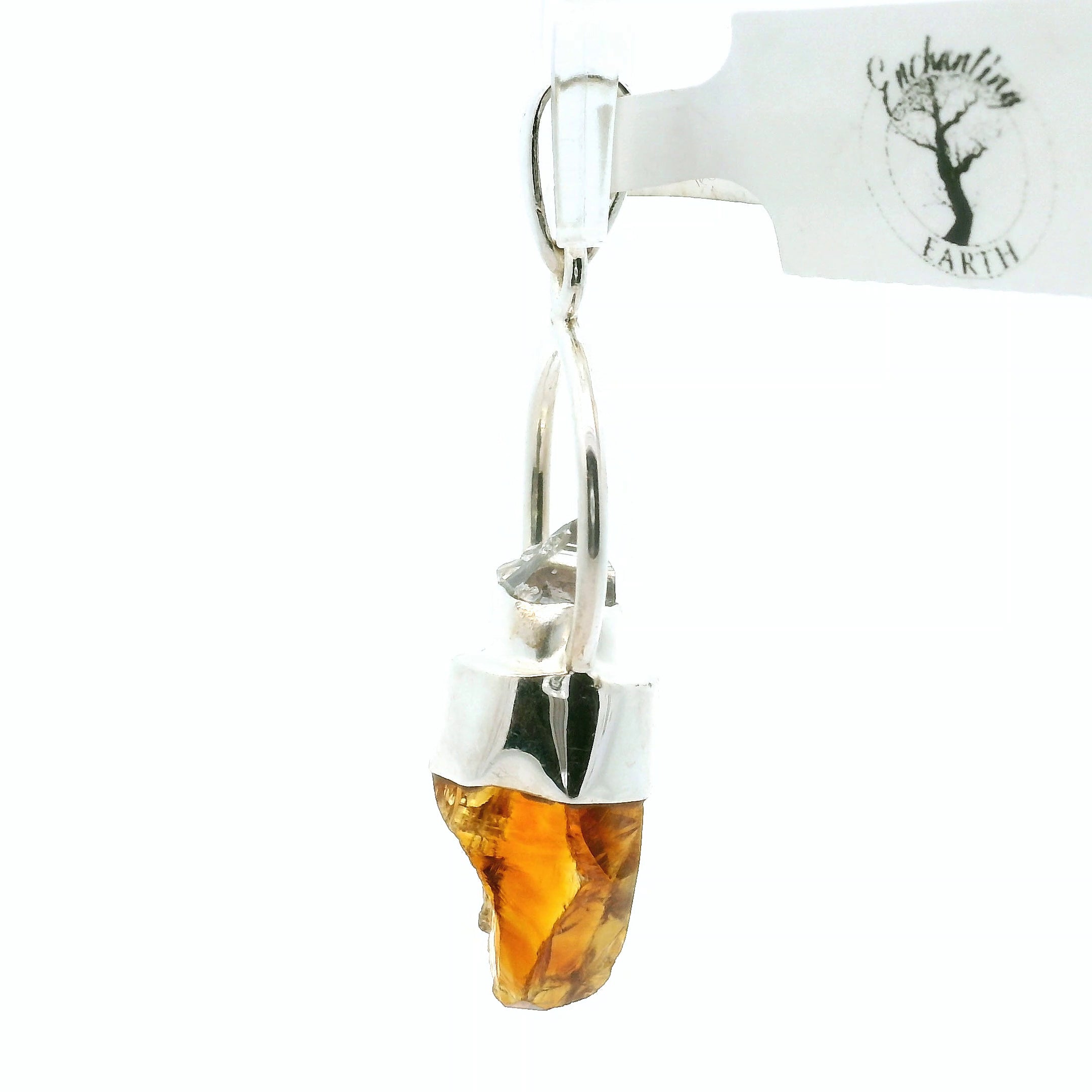 Raw Citrine with Quartz Point Pendant .925 Silver for Abundance, Good Luck and Positivity