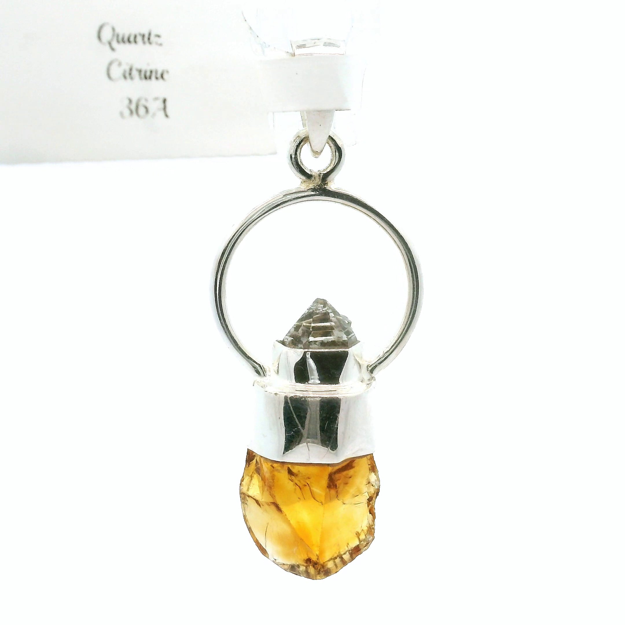 Raw Citrine with Quartz Point Pendant .925 Silver for Abundance, Good Luck and Positivity