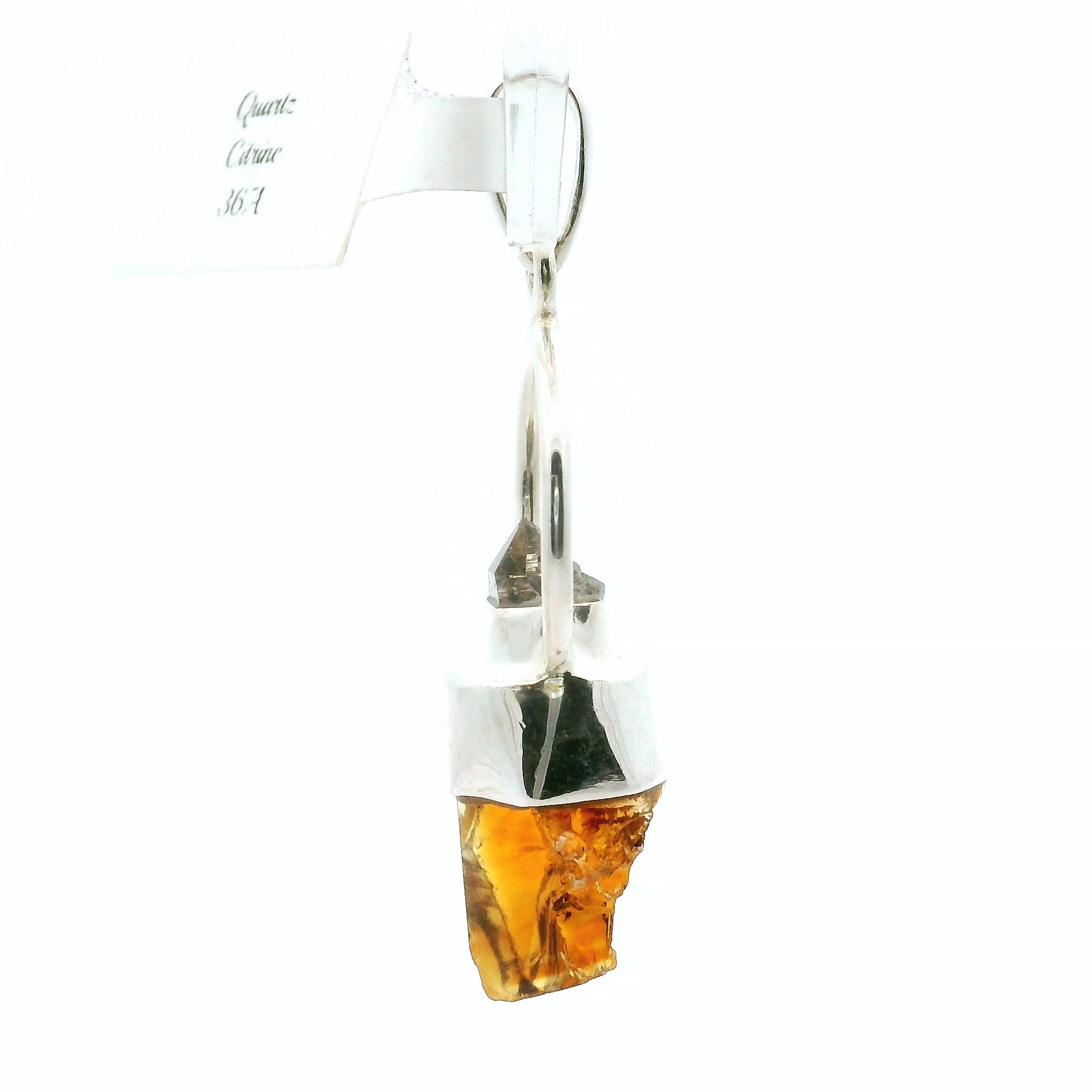 Raw Citrine with Quartz Point Pendant .925 Silver for Abundance, Good Luck and Positivity