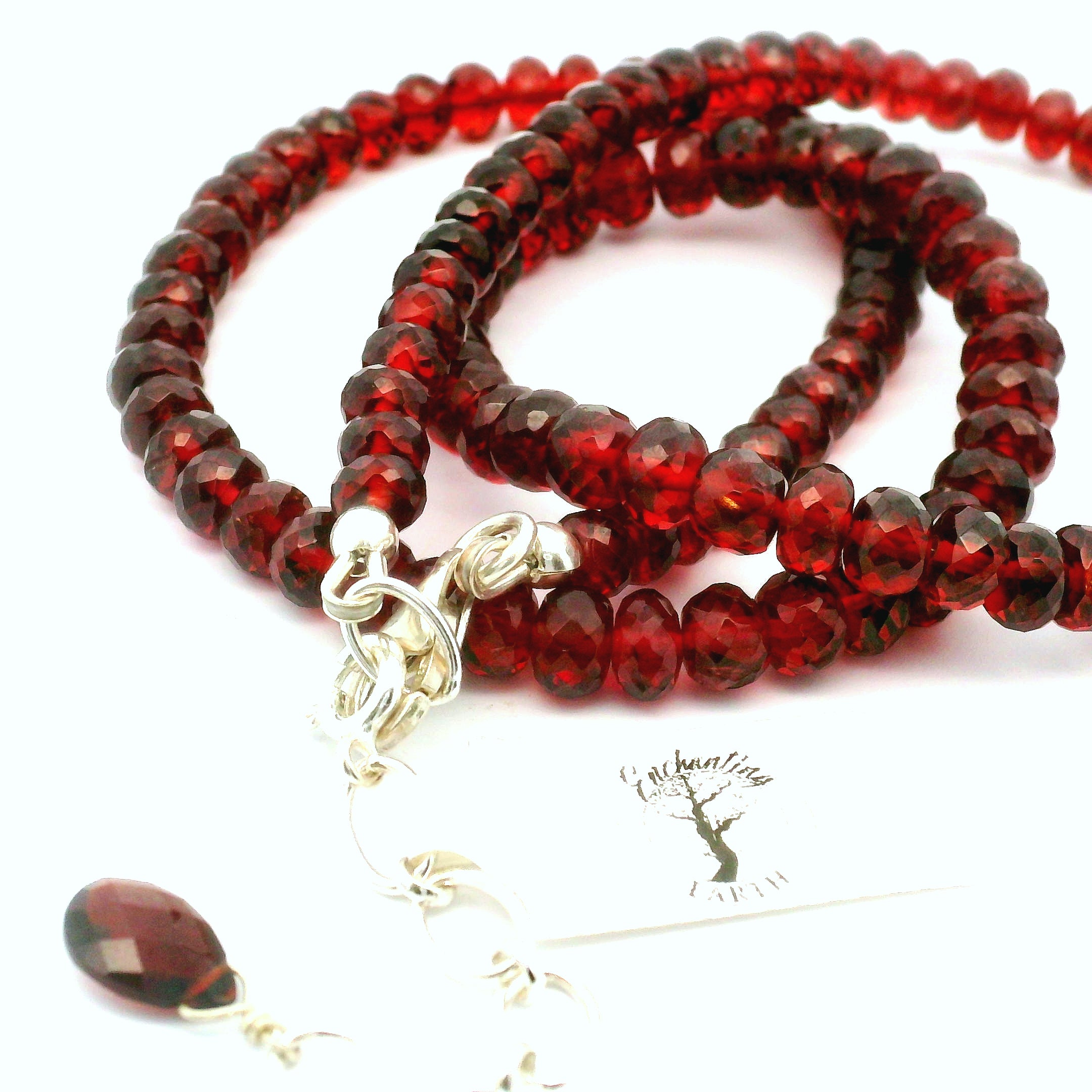 Garnet Micro Faceted Rondelle Necklace 925 Silver for Manifesting Love and Success in your Career, Protection and Wealth