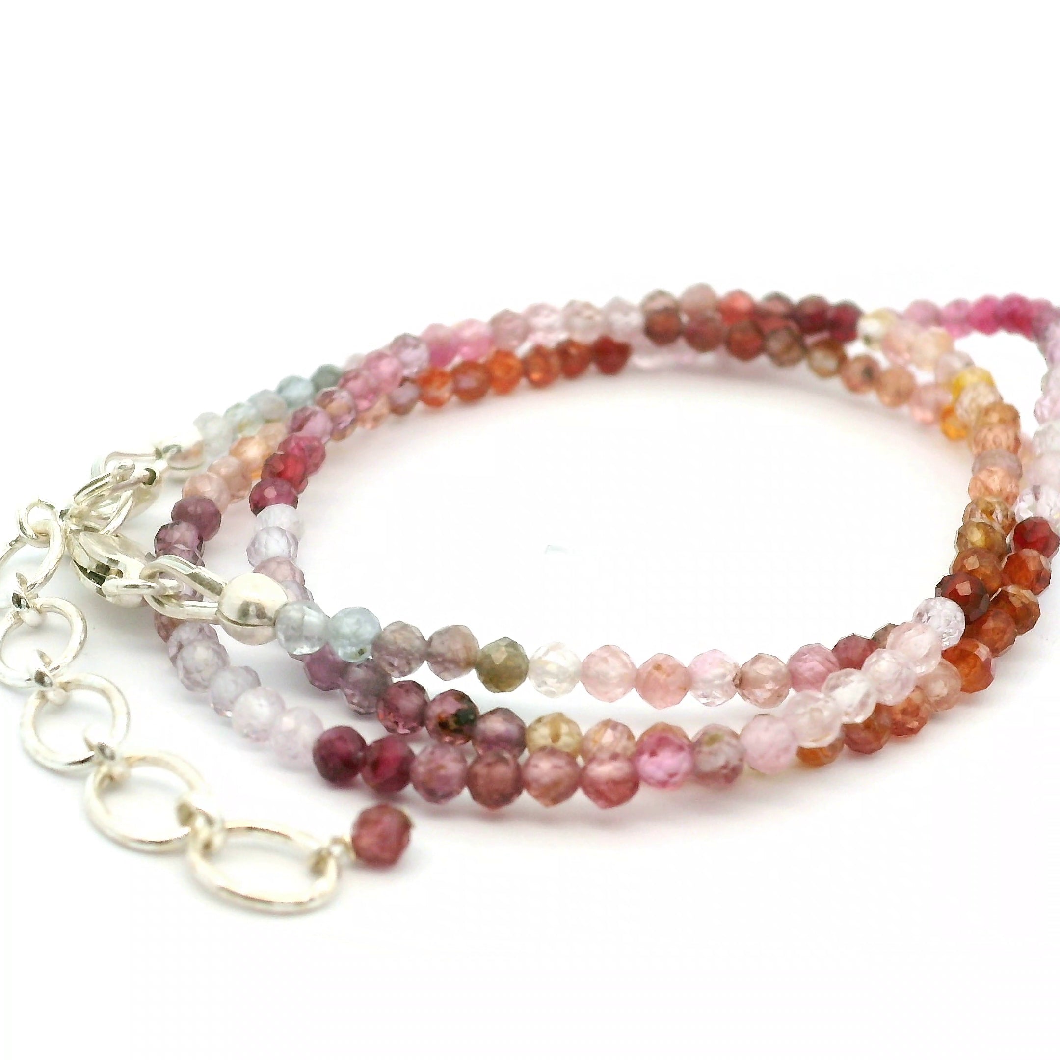Multi Spinel Micro Faceted Necklace 925 Silver for Compassion & Loyalty