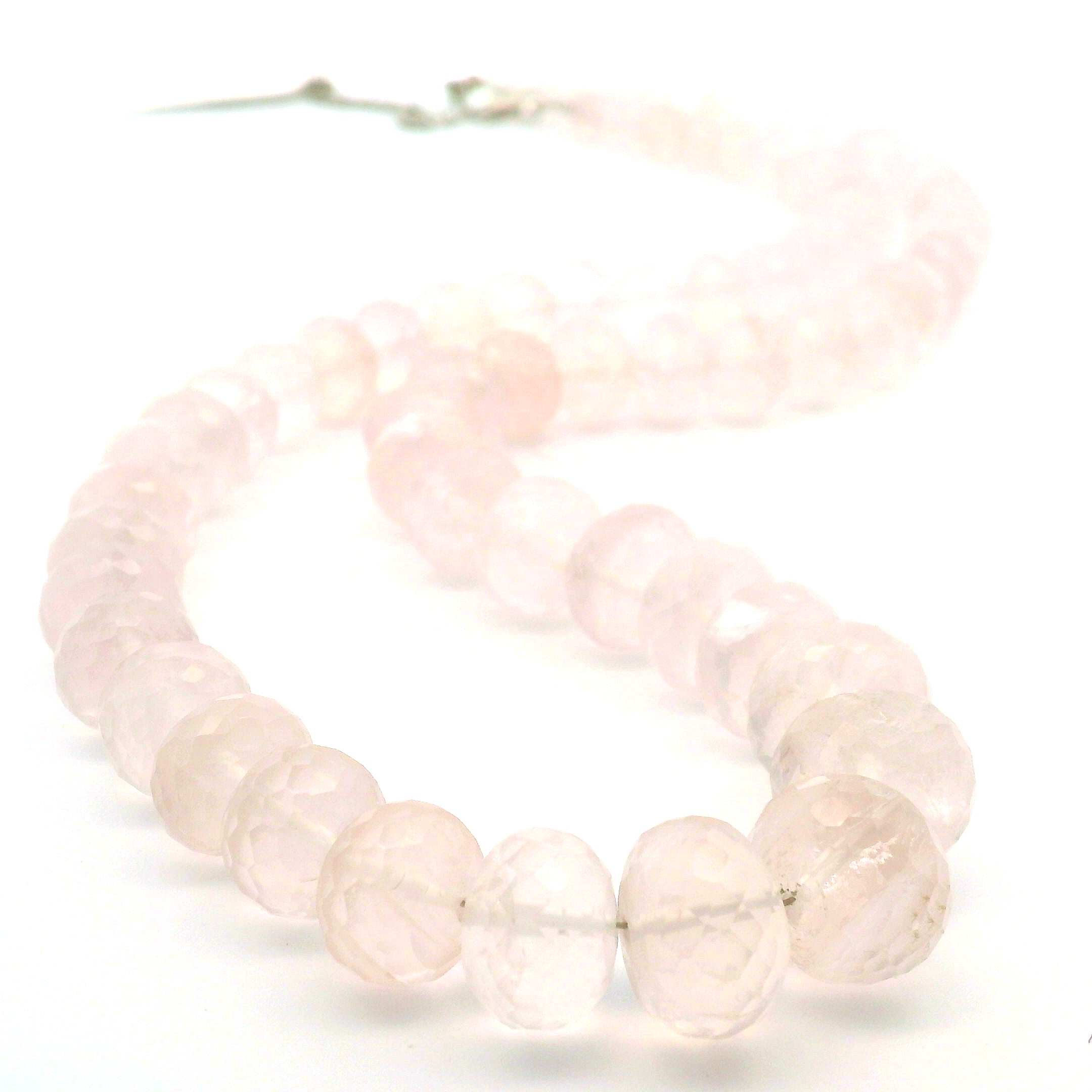 Rose Quartz Faceted Rondelle Necklace 925 Silver for Compassion, Self Love and Releasing Emotional Barriers