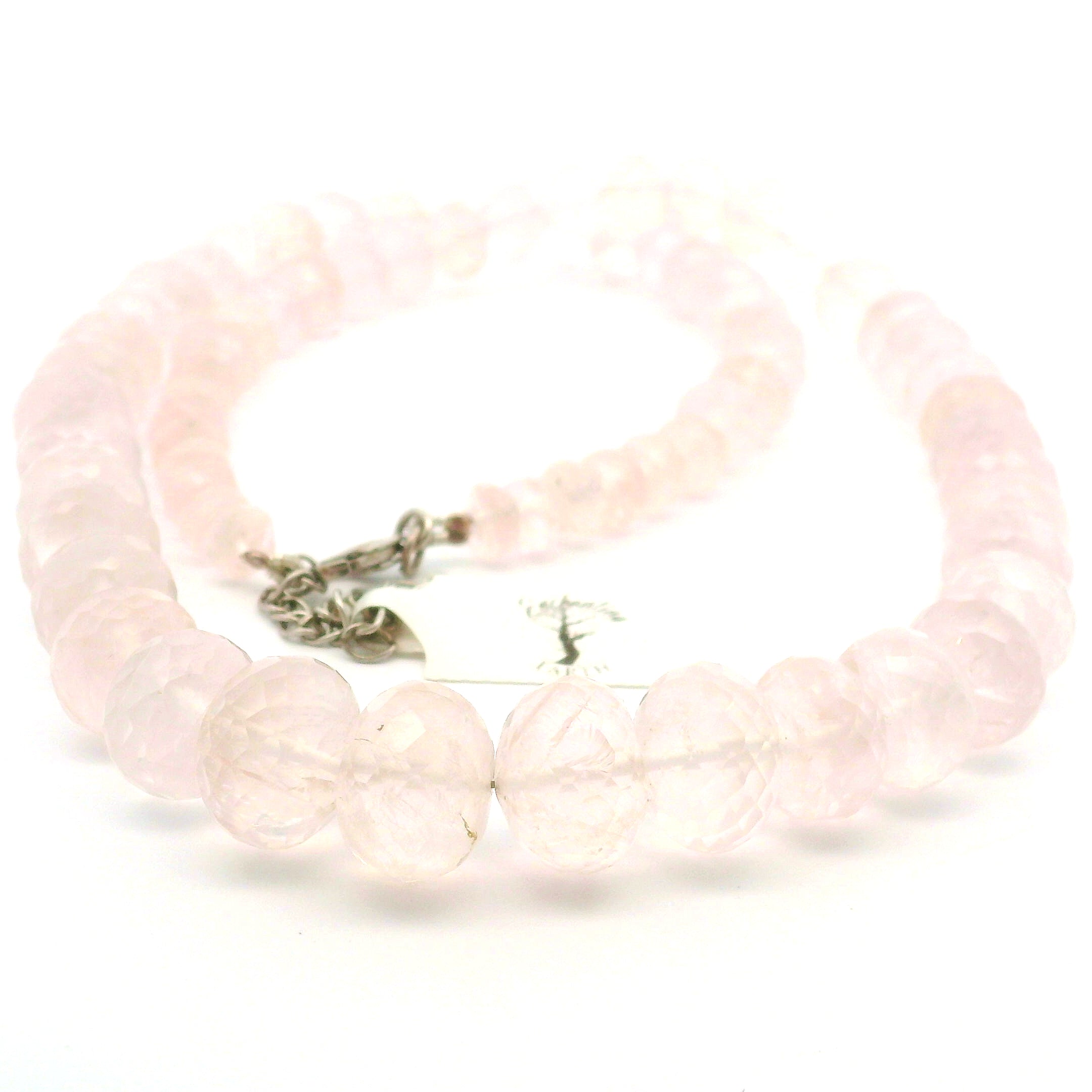 Rose Quartz Faceted Rondelle Necklace 925 Silver for Compassion, Self Love and Releasing Emotional Barriers