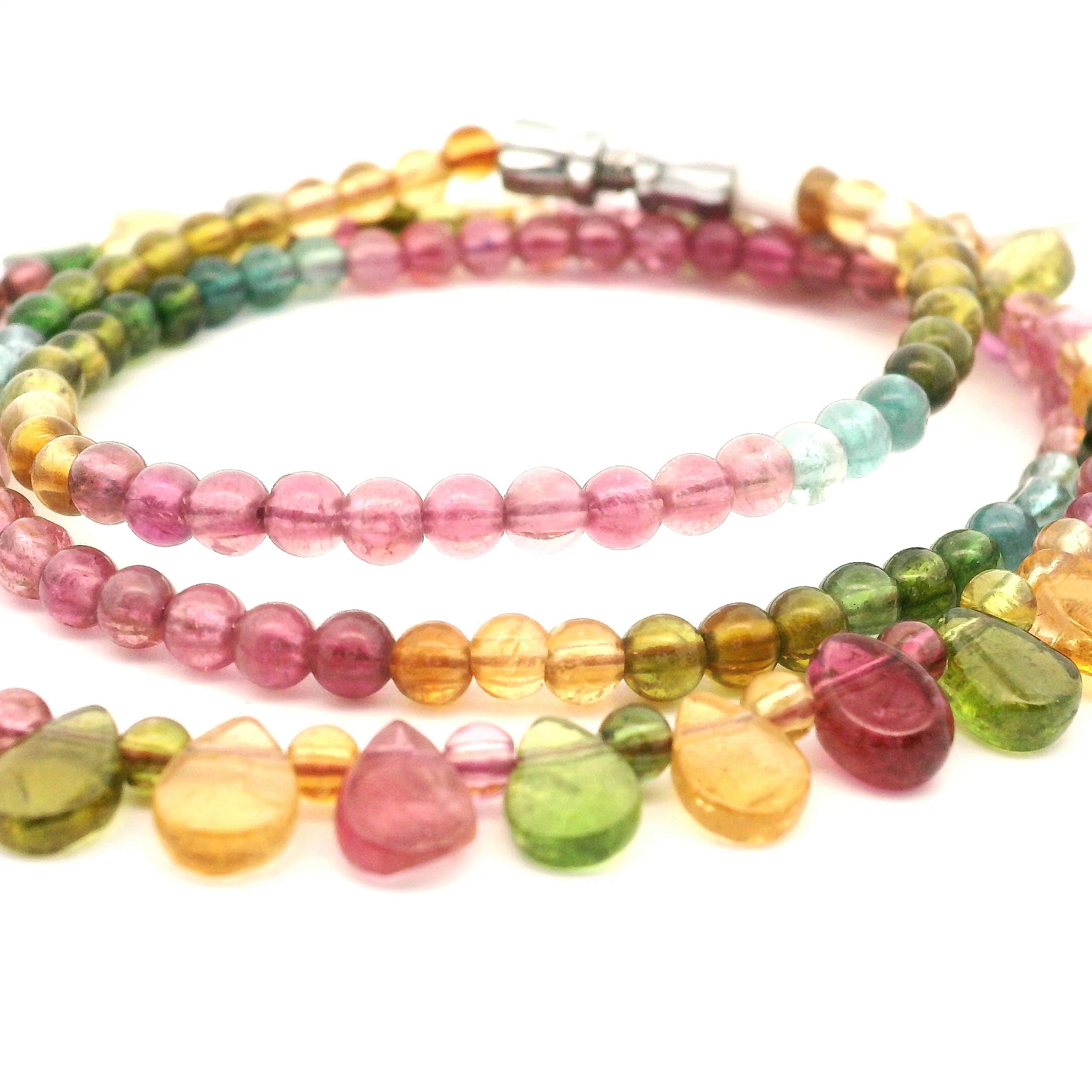 Multi Tourmaline Briolette Necklace 925 Silver for Harmony, Flow and Strength