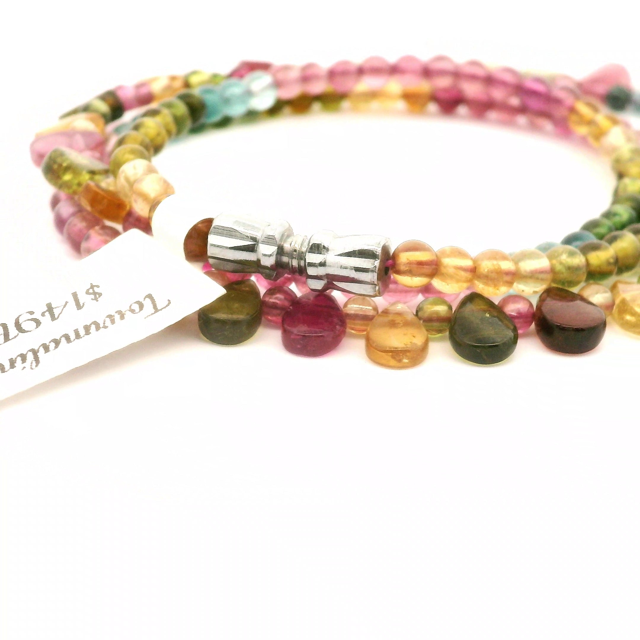 Multi Tourmaline Briolette Necklace 925 Silver for Harmony, Flow and Strength