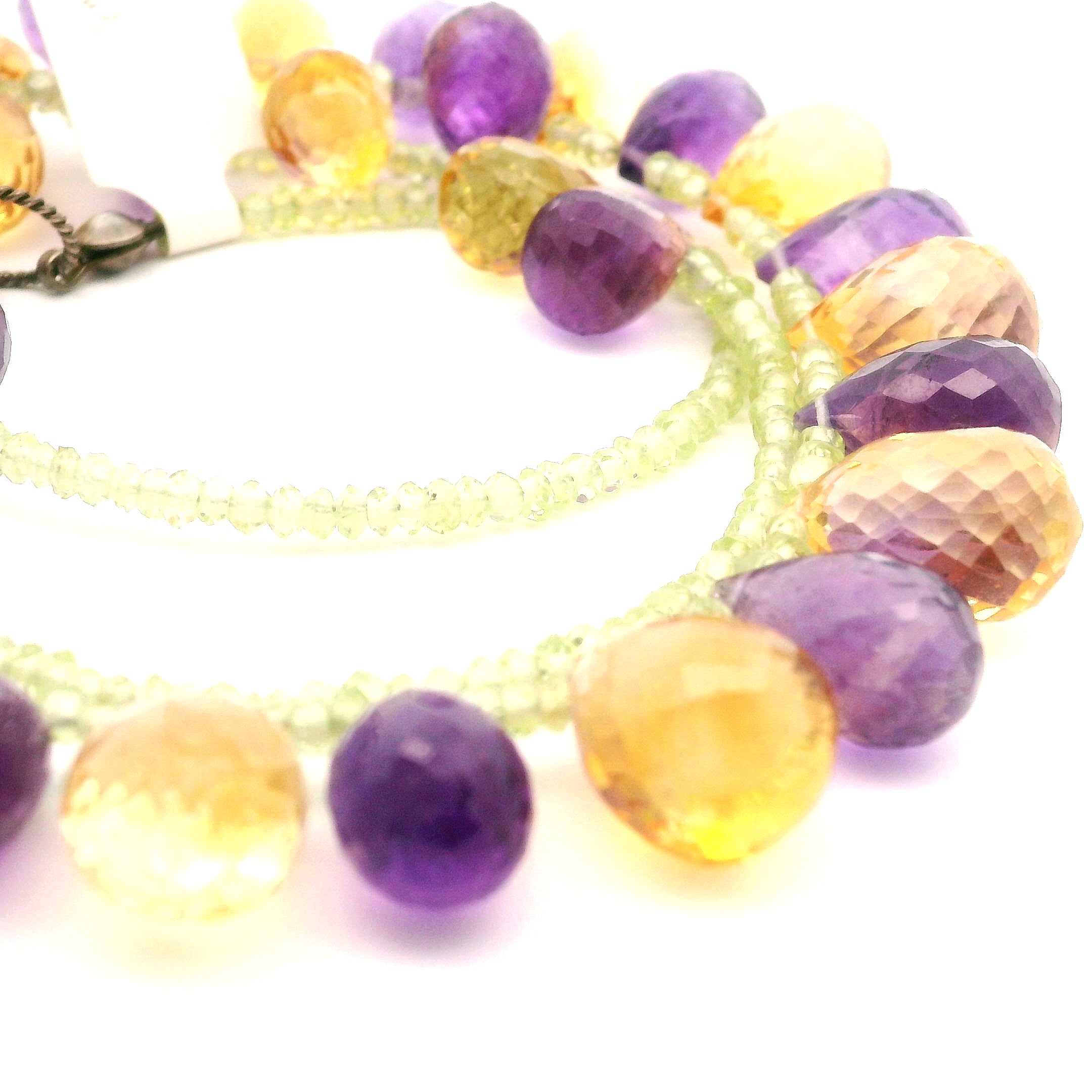 Citrine, Amethyst and Praisolite Necklace 925 Silver for Divine Flow and Manifestation