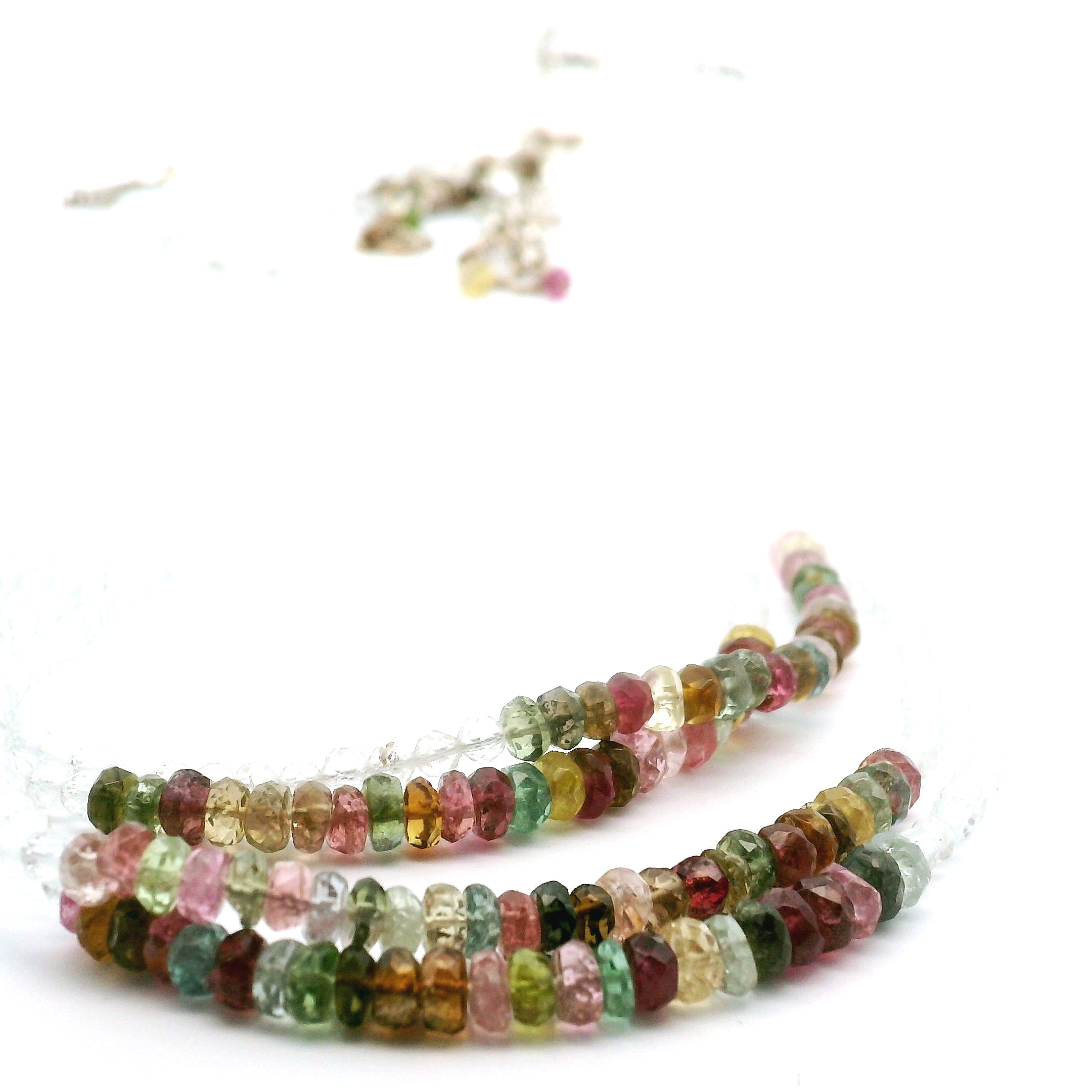 Multi Tourmaline & White Topaz Micro Faceted Necklace 925 Silver for Supporting Flow of Energy & Enlightenment