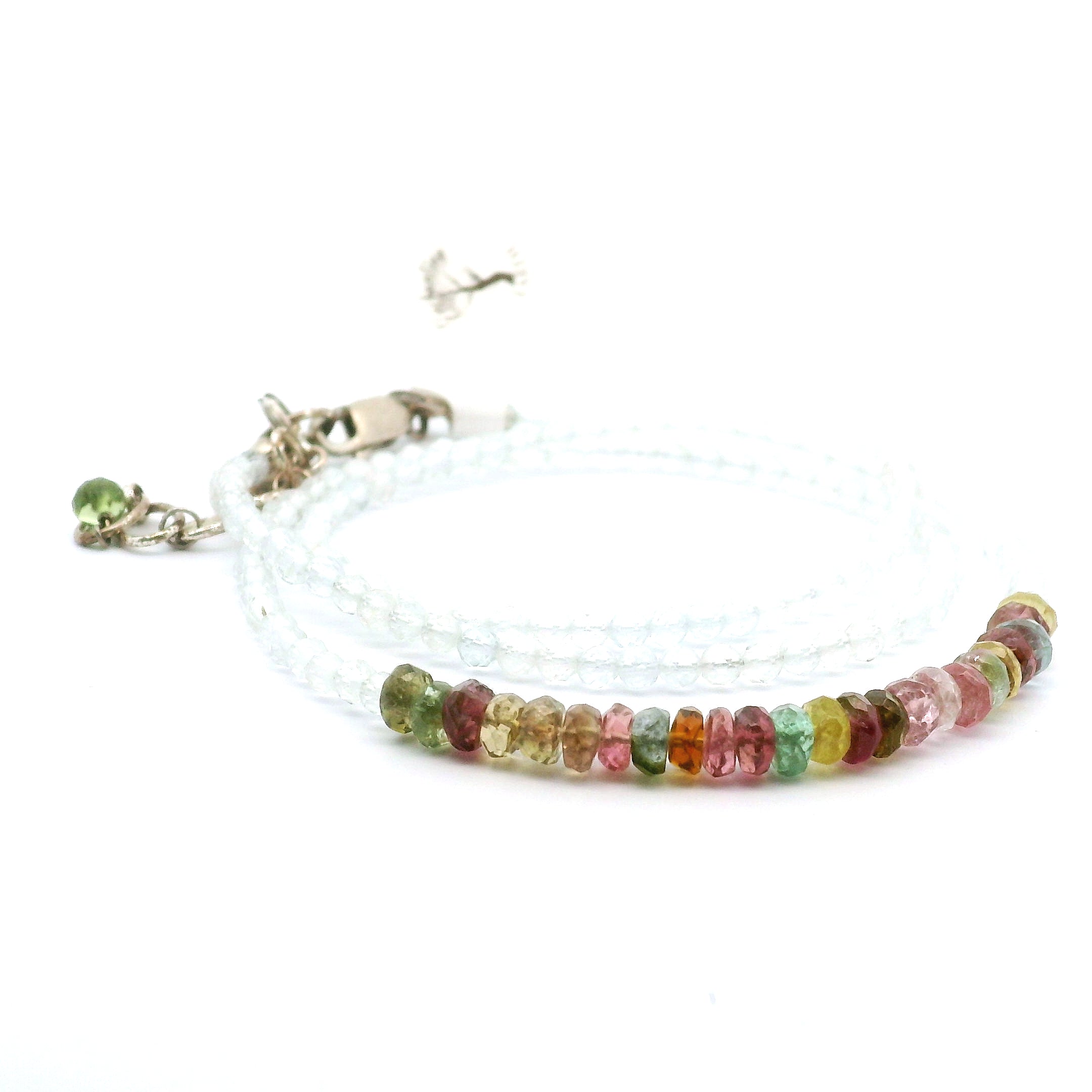 Multi Tourmaline & White Topaz Micro Faceted Necklace 925 Silver for Supporting Flow of Energy & Enlightenment