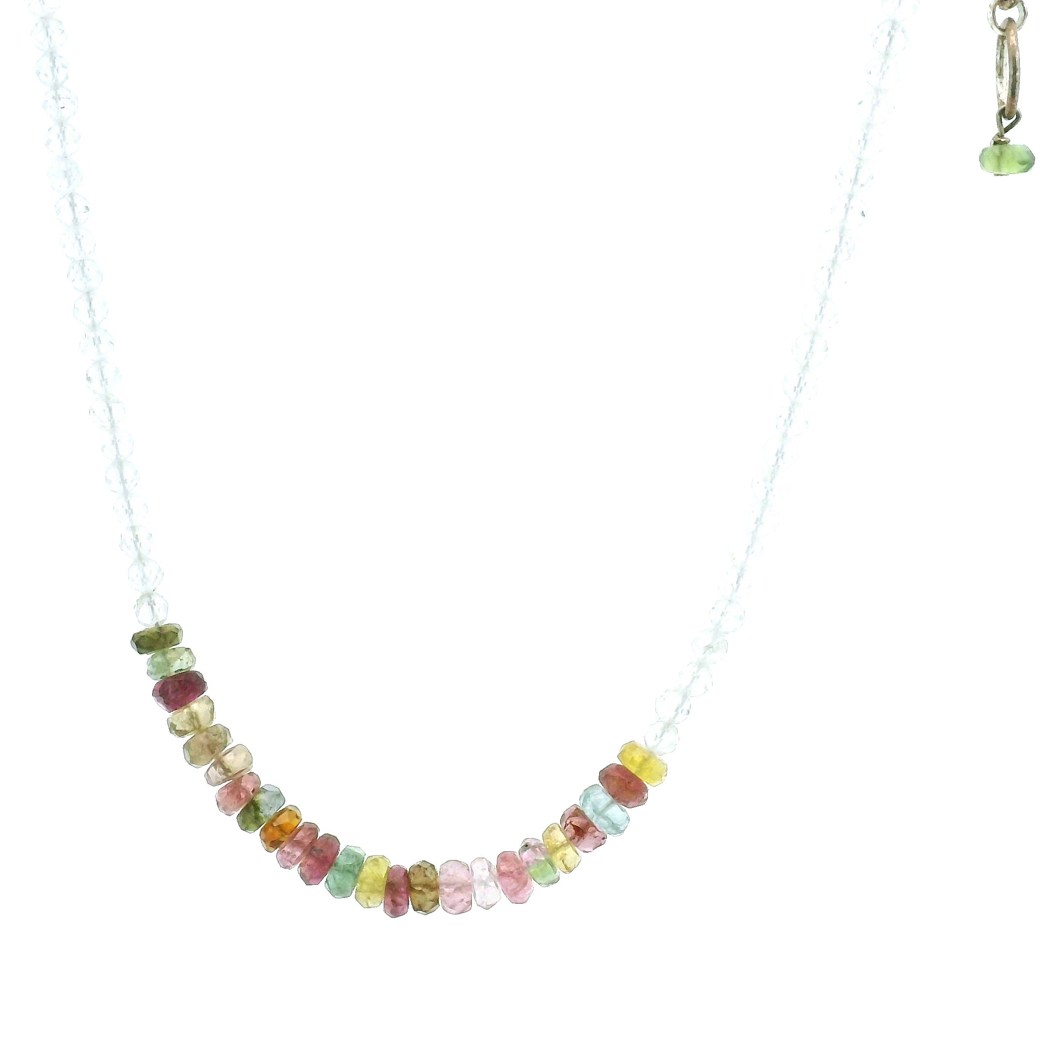 Multi Tourmaline & White Topaz Micro Faceted Necklace 925 Silver for Supporting Flow of Energy & Enlightenment