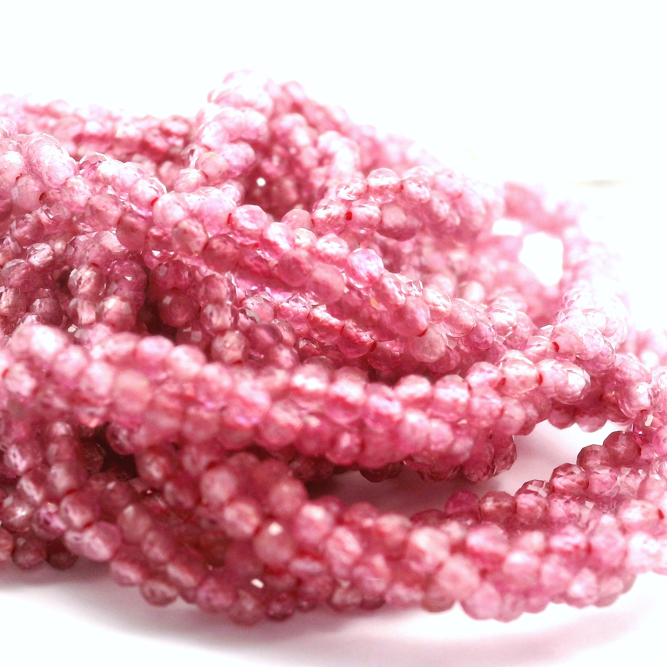Pink Tourmaline Micro Faceted Braided Necklace 925 Silver for Heart Healing, Kindness & Love