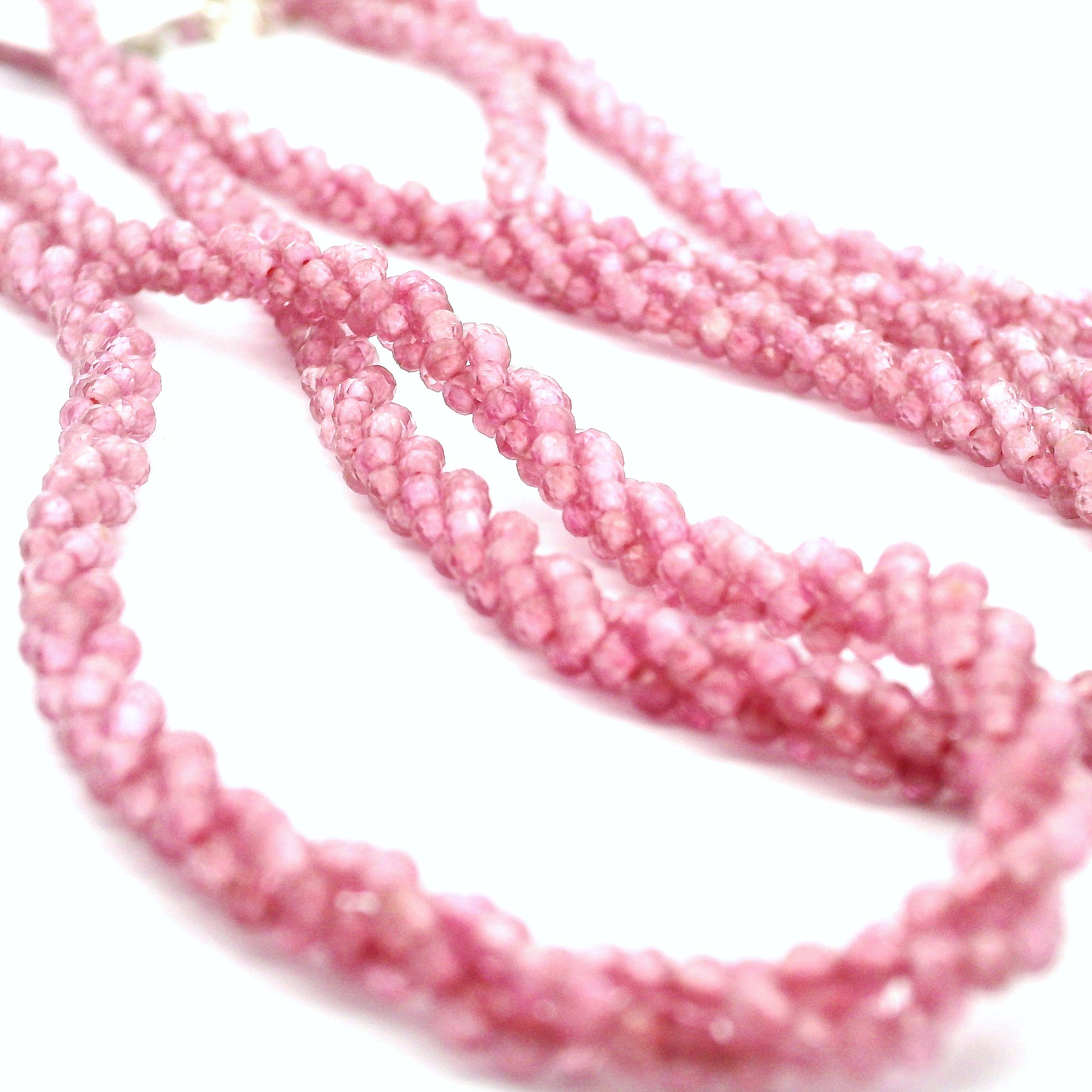 Pink Tourmaline Micro Faceted Braided Necklace 925 Silver for Heart Healing, Kindness & Love