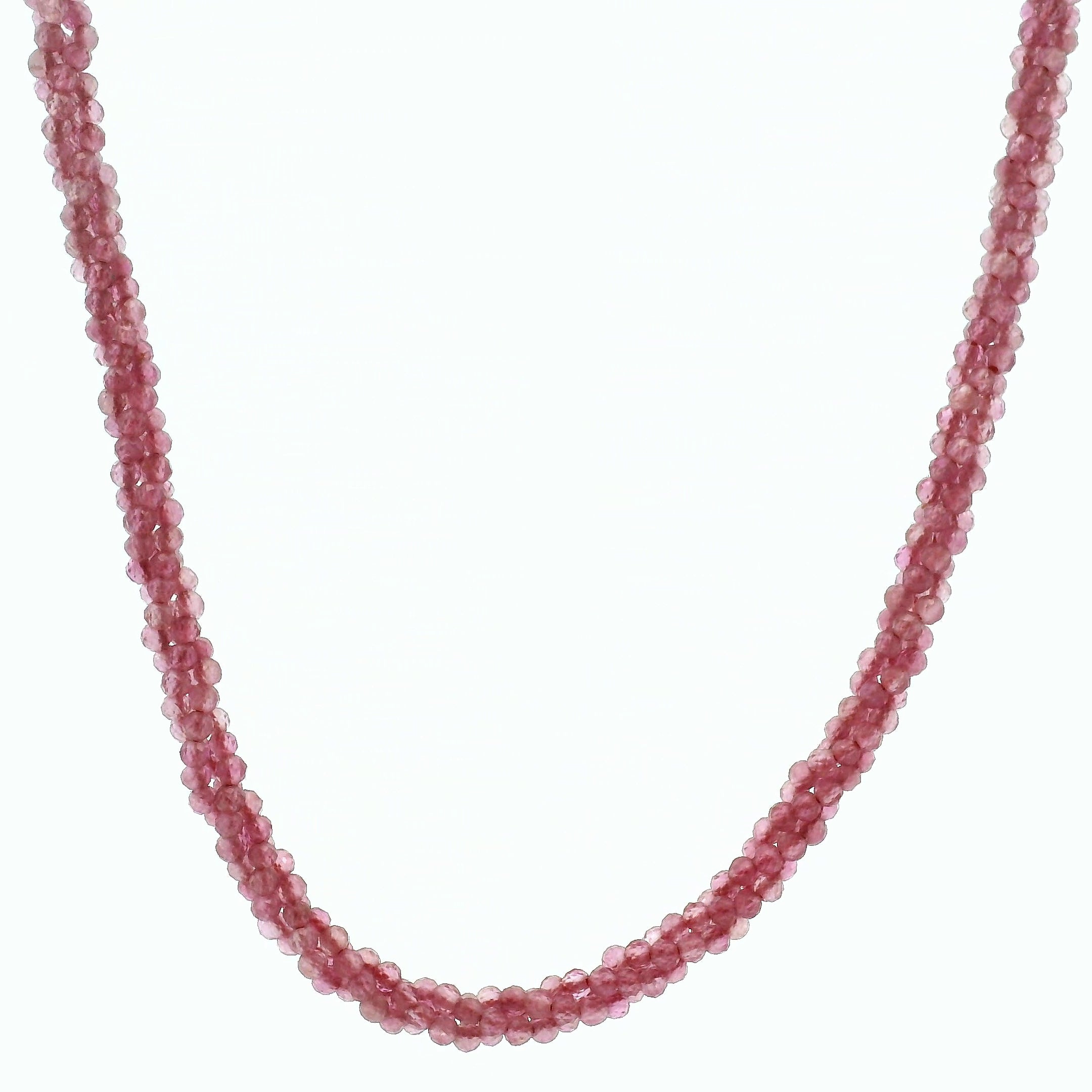 Pink Tourmaline Micro Faceted Braided Necklace 925 Silver for Heart Healing, Kindness & Love