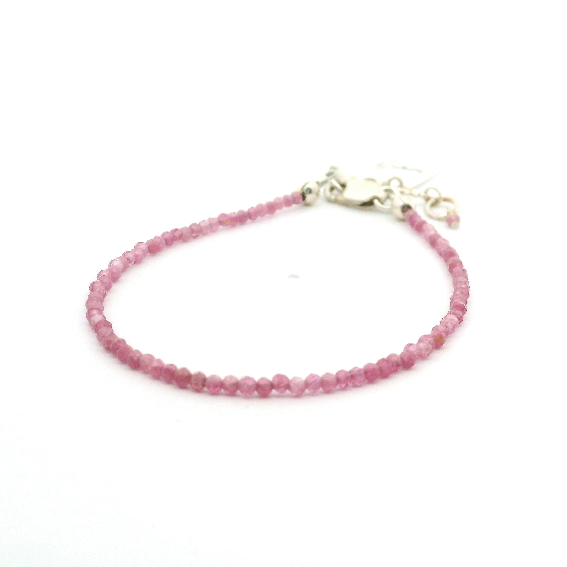 Pink Tourmaline Micro Faceted Bracelet 925 Silver for Heart Healing, Kindness & Love