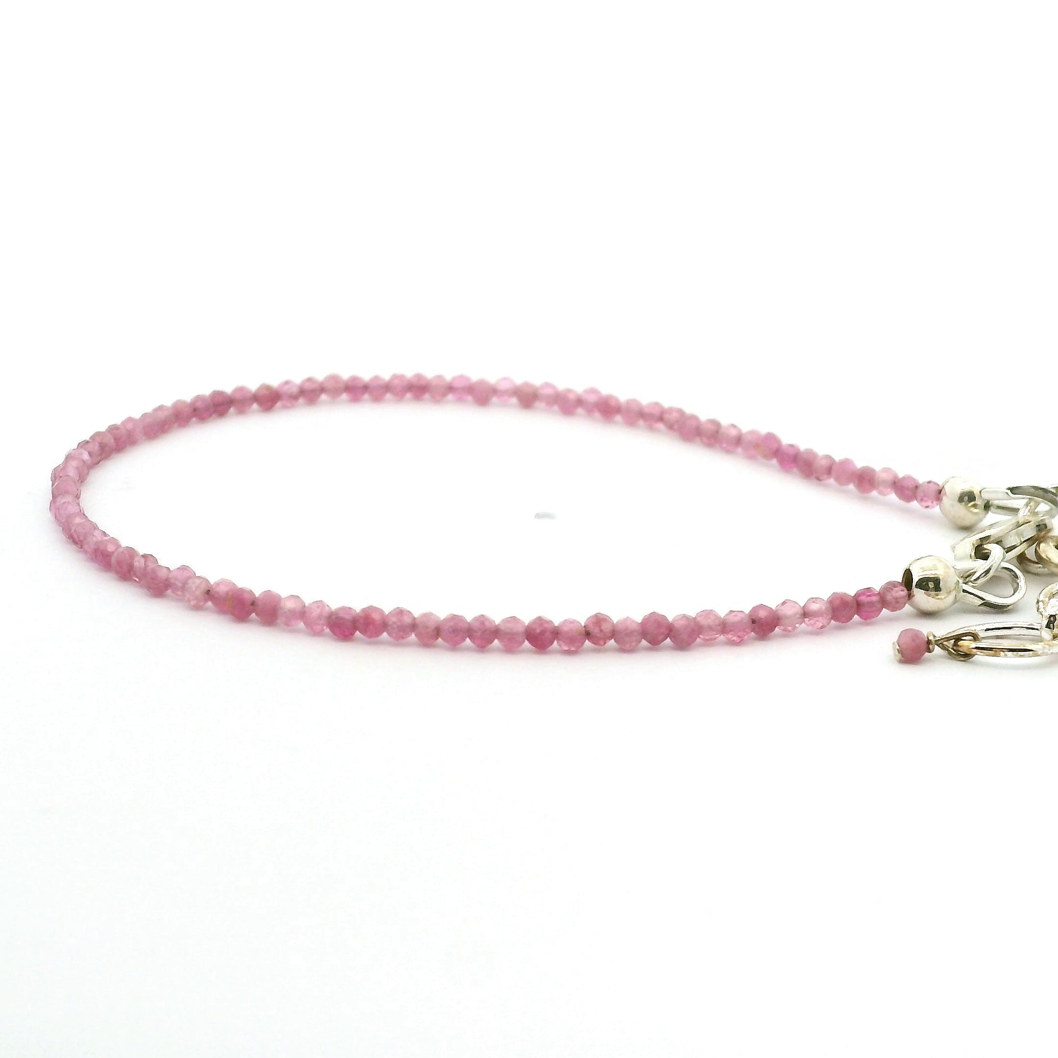 Pink Tourmaline Micro Faceted Bracelet 925 Silver for Heart Healing, Kindness & Love
