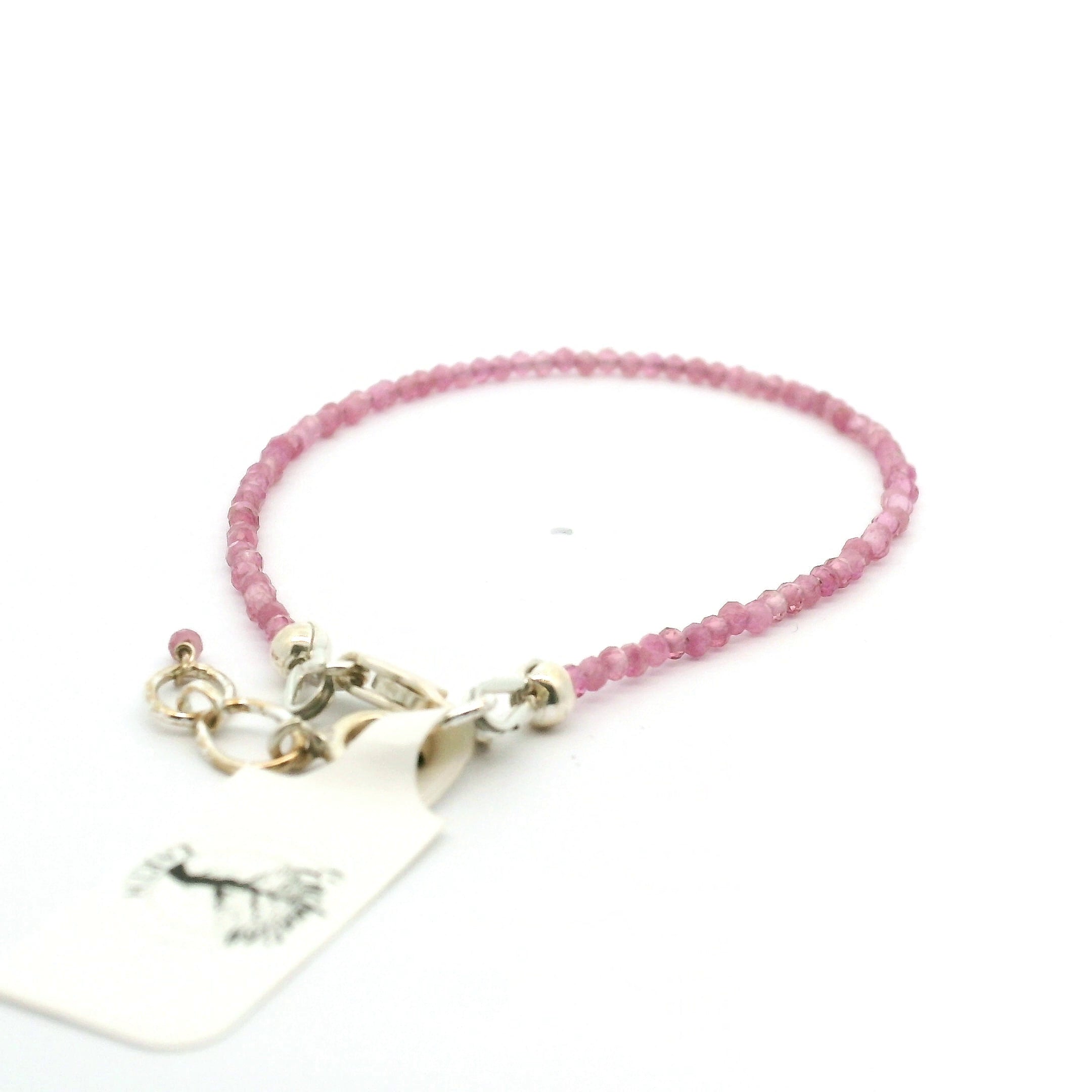 Pink Tourmaline Micro Faceted Bracelet 925 Silver for Heart Healing, Kindness & Love