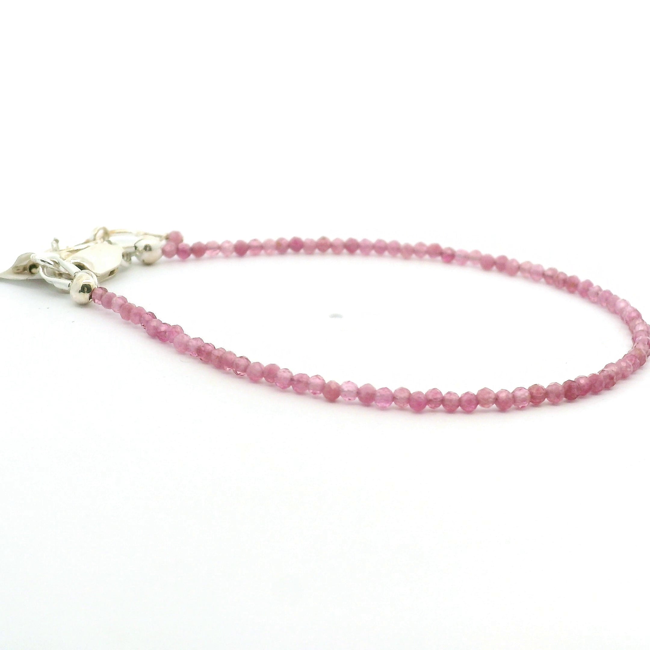 Pink Tourmaline Micro Faceted Bracelet 925 Silver for Heart Healing, Kindness & Love