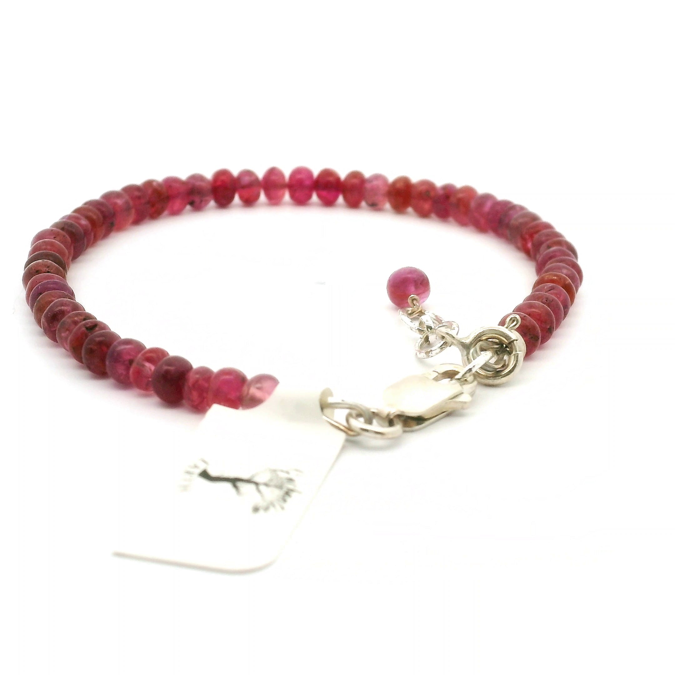 Pink Tourmaline Bracelet 925 Silver for Heart Healing, Kindness & Love