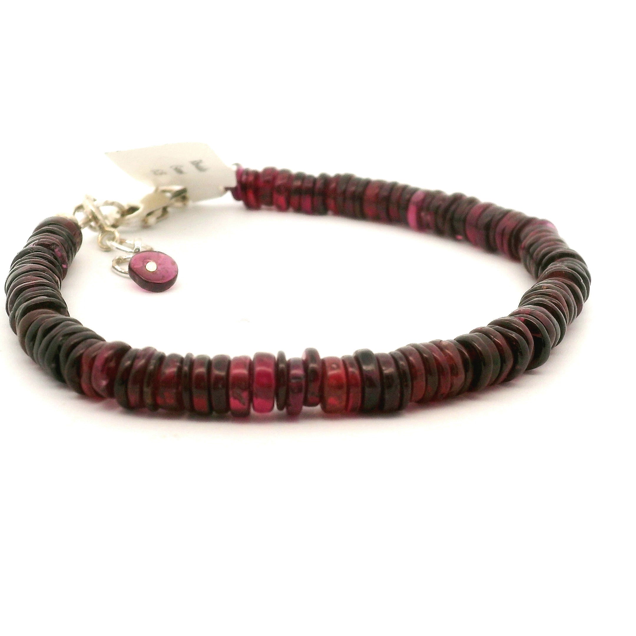 Garnet Heishi Bracelet 925 Silver for Strength and Universal Connection