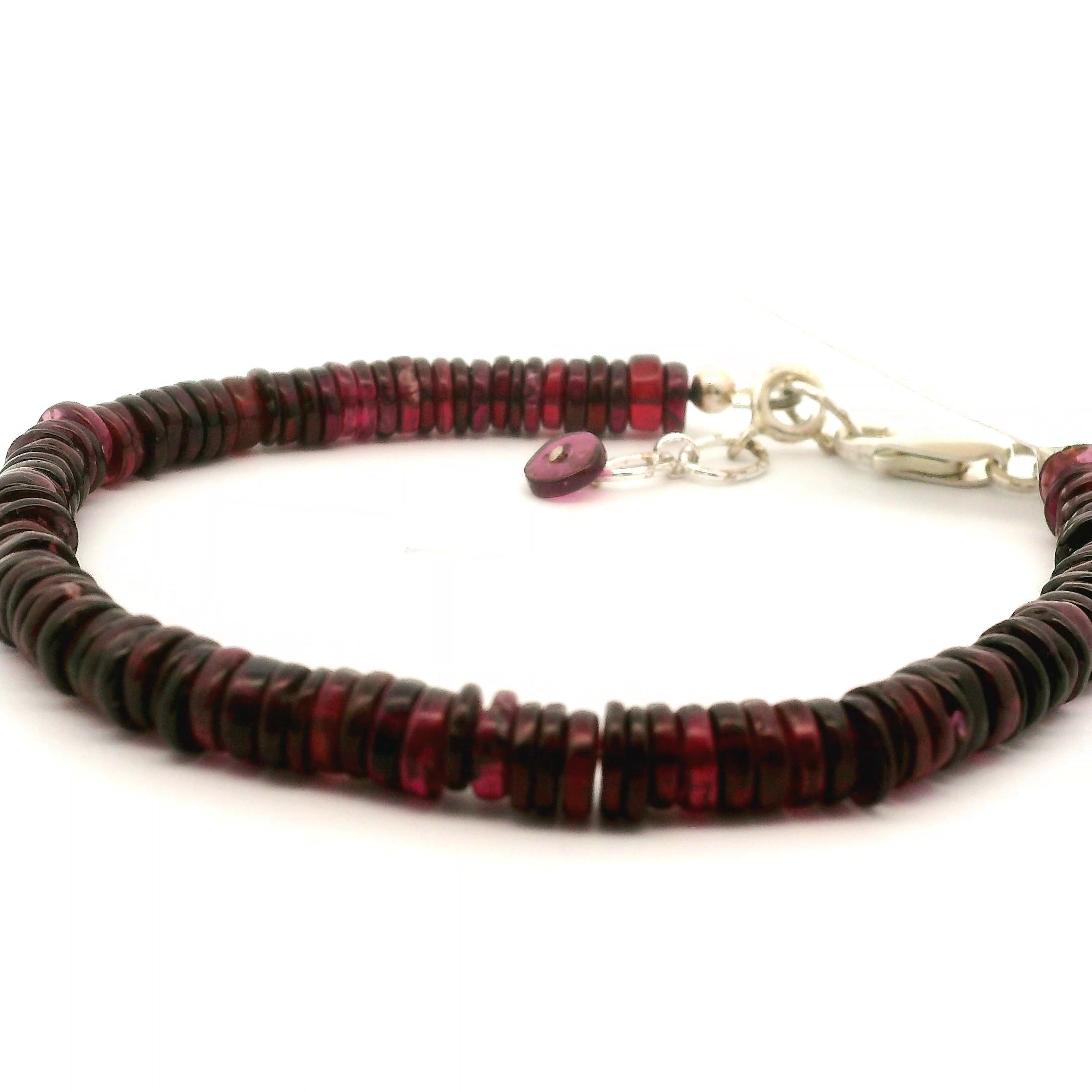 Garnet Heishi Bracelet 925 Silver for Strength and Universal Connection