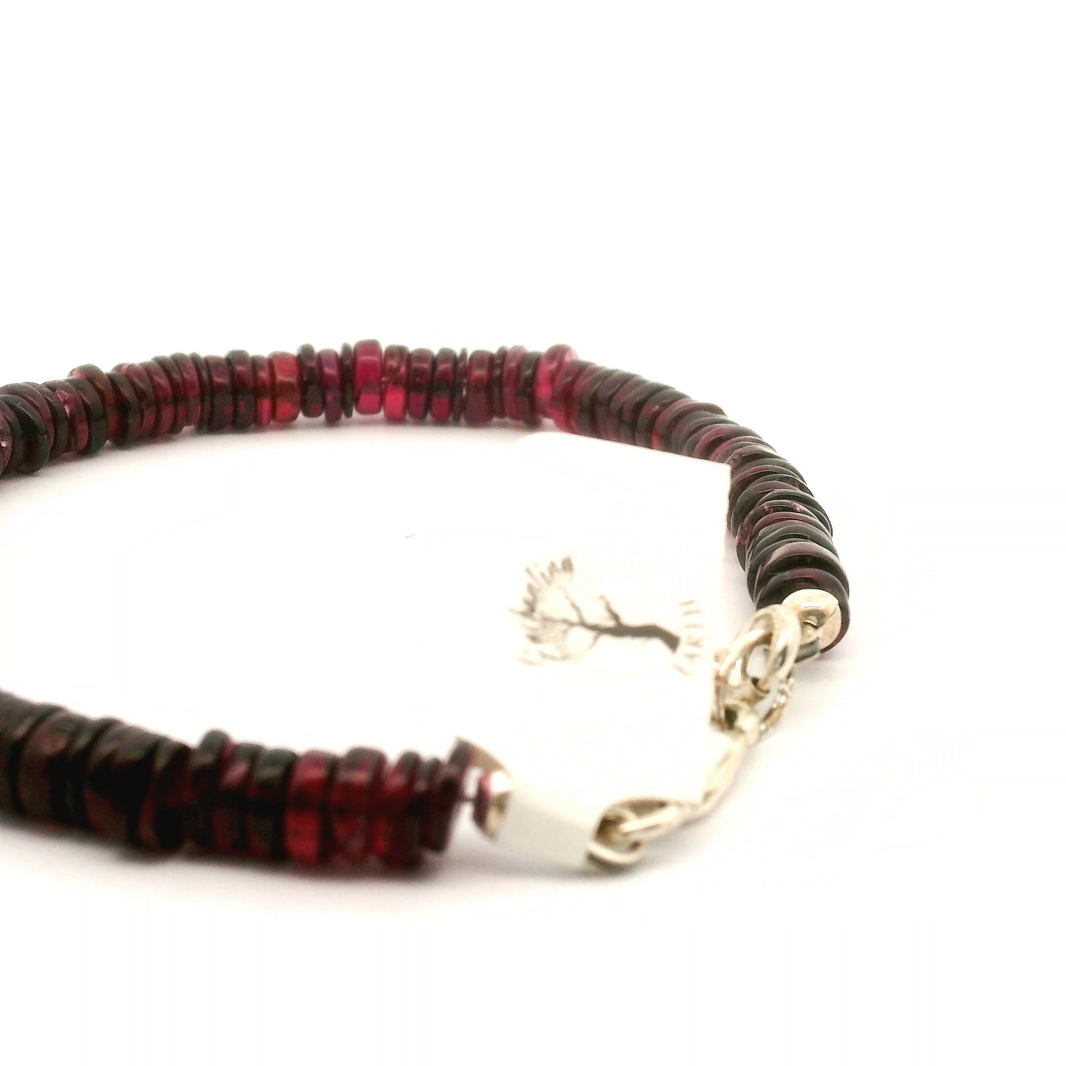 Garnet Heishi Bracelet 925 Silver for Strength and Universal Connection