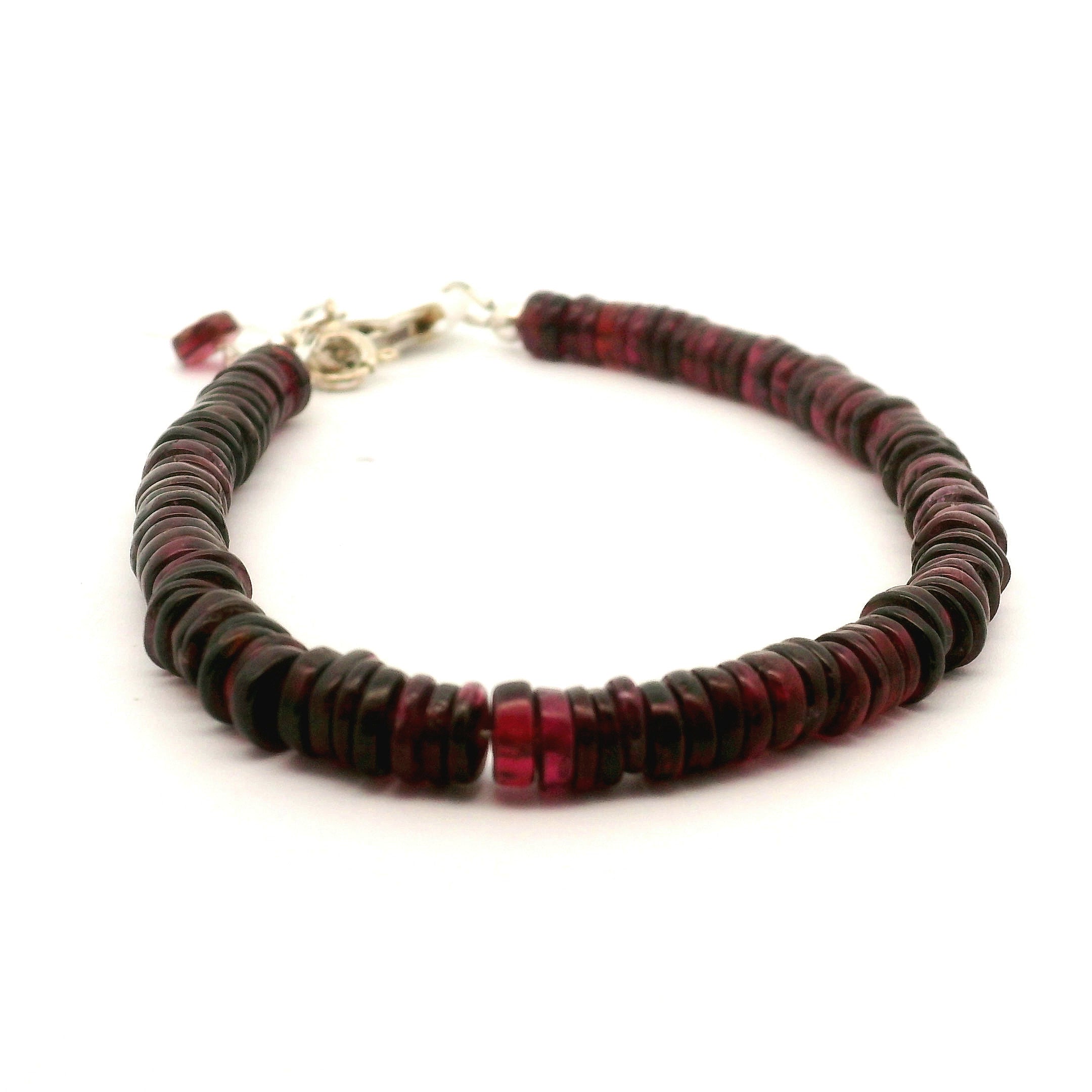 Garnet Heishi Bracelet 925 Silver for Strength and Universal Connection