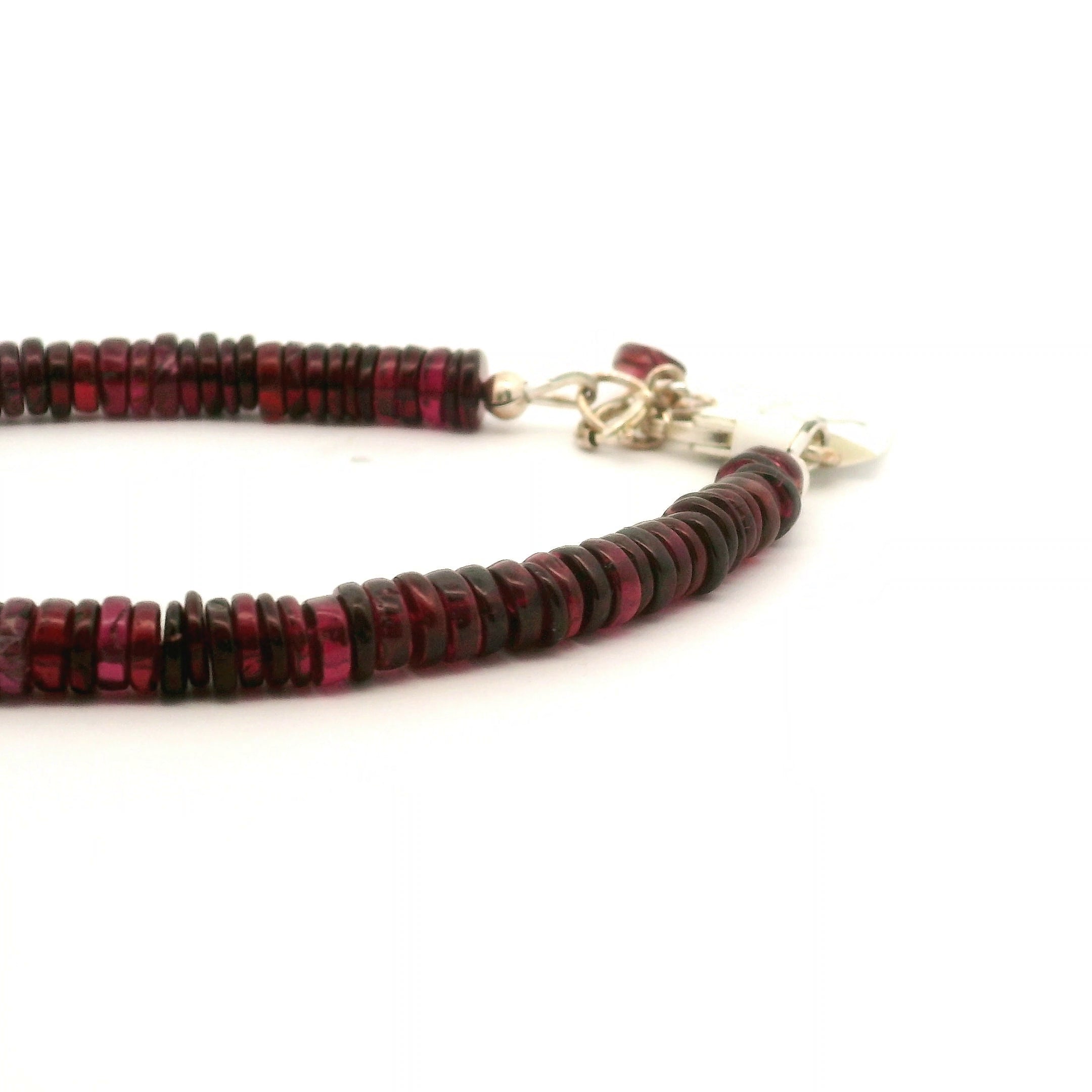 Garnet Heishi Bracelet 925 Silver for Strength and Universal Connection