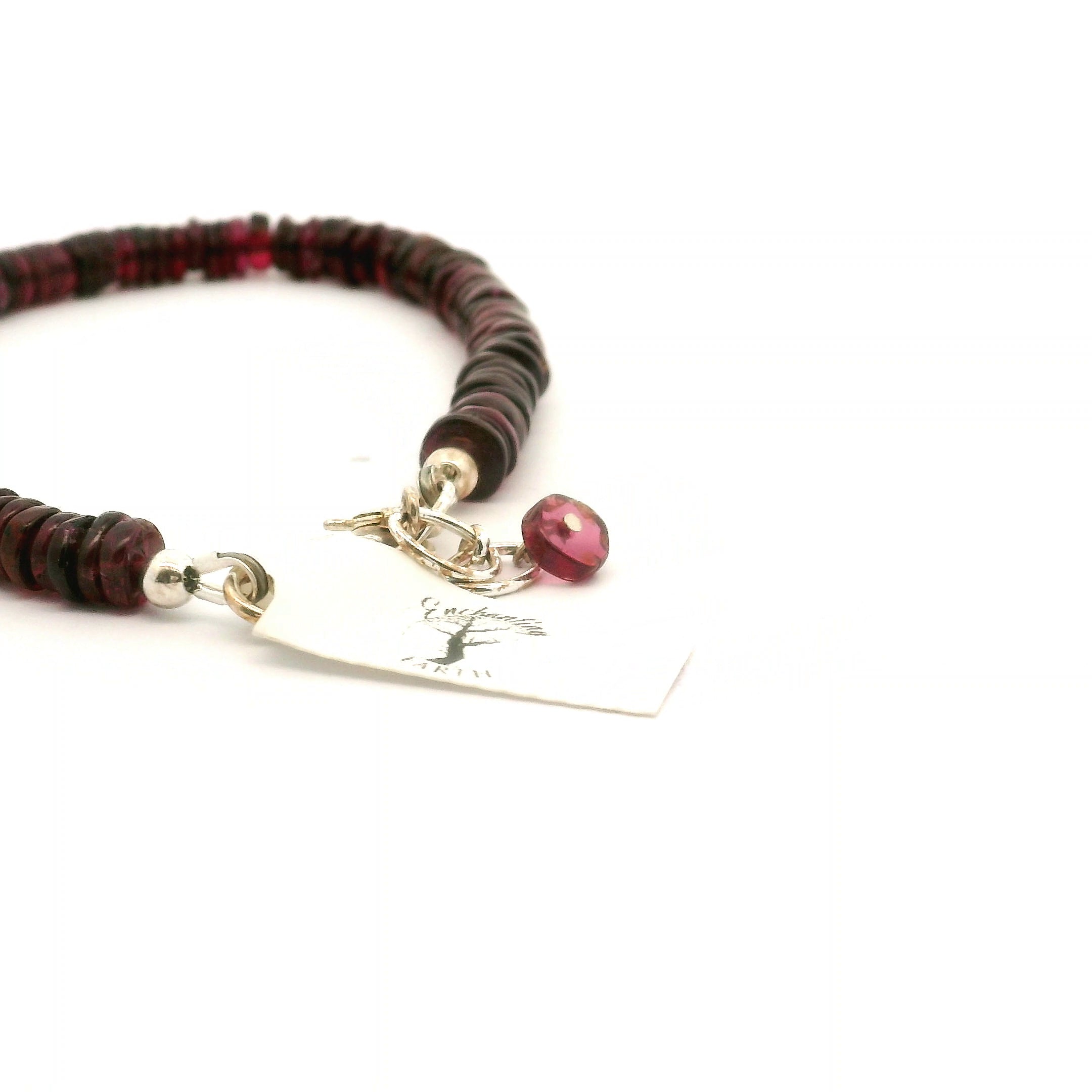 Garnet Heishi Bracelet 925 Silver for Strength and Universal Connection
