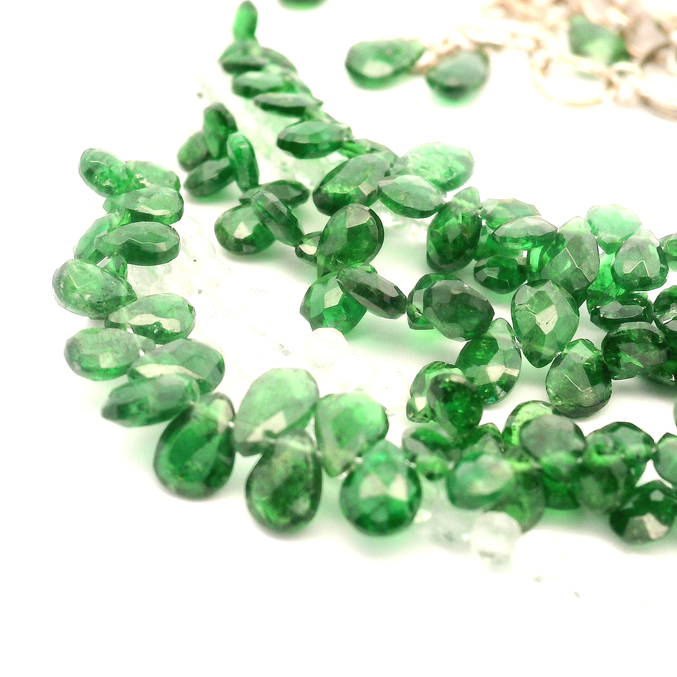Tsavorite Briolette and White Topaz Micro Faceted Necklace for Compassion & Loyalty