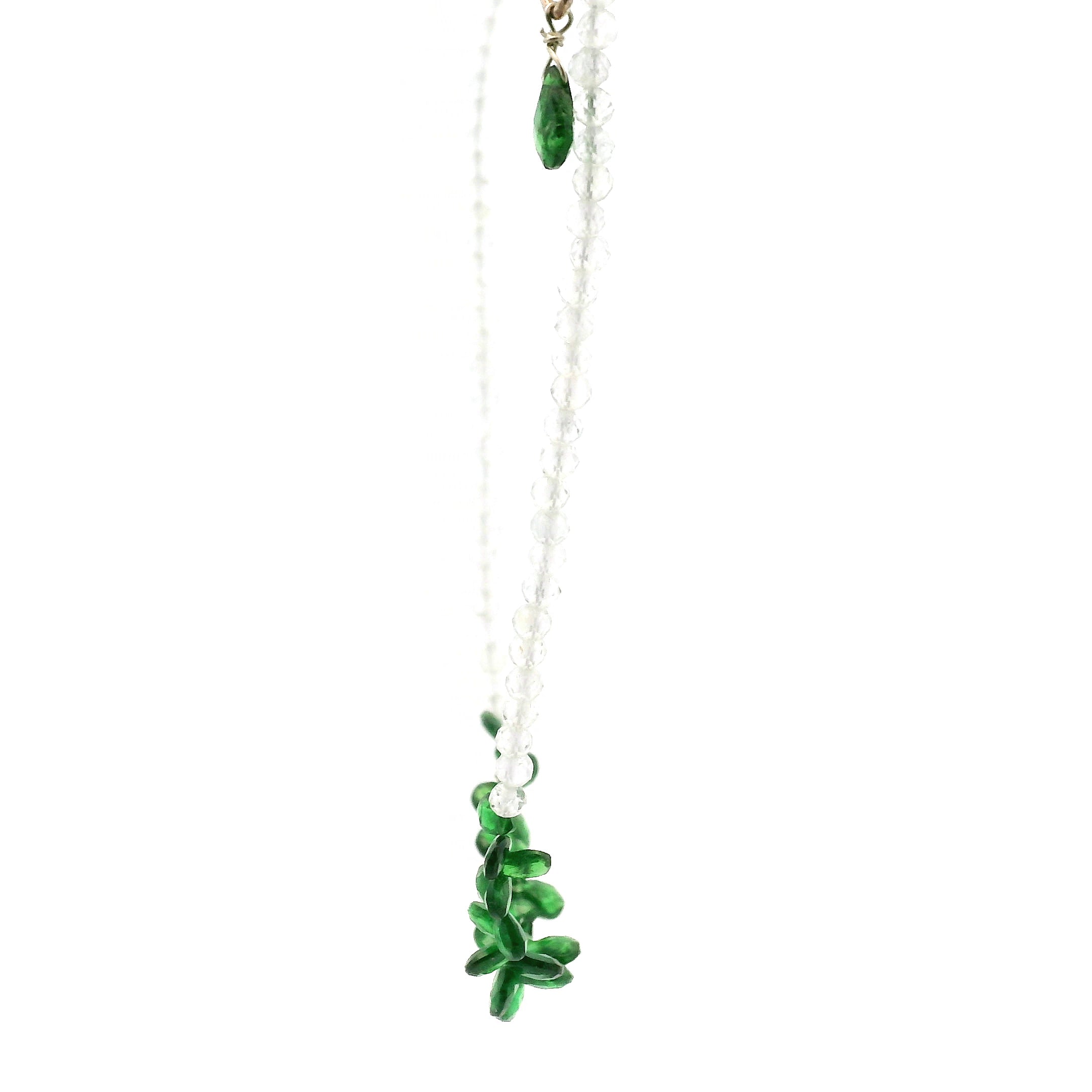 Tsavorite Briolette and White Topaz Micro Faceted Necklace for Compassion & Loyalty