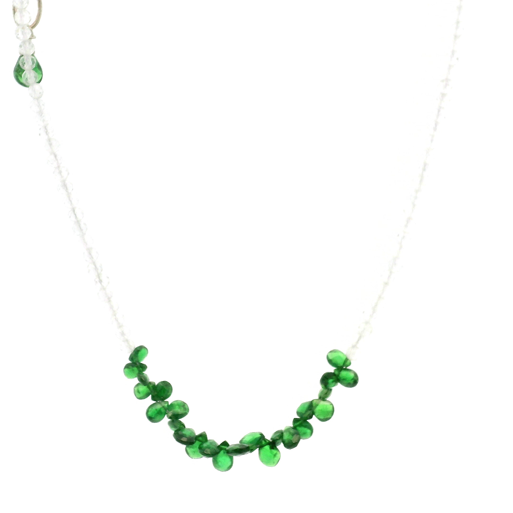 Tsavorite Briolette and White Topaz Micro Faceted Necklace for Compassion & Loyalty