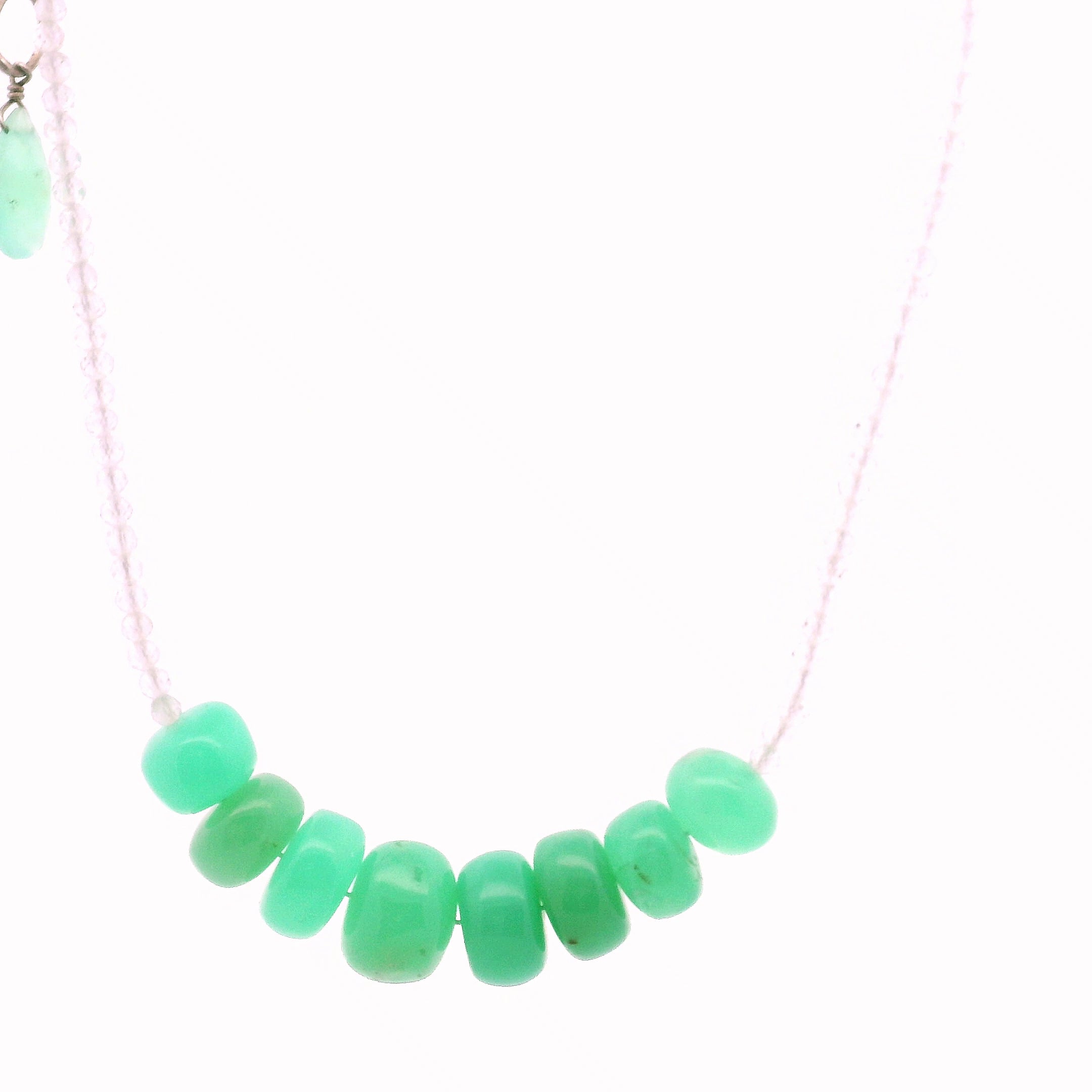 Chrysoprase Rondelle and White Topaz Micro Faceted Necklace for Compassion & Loyalty