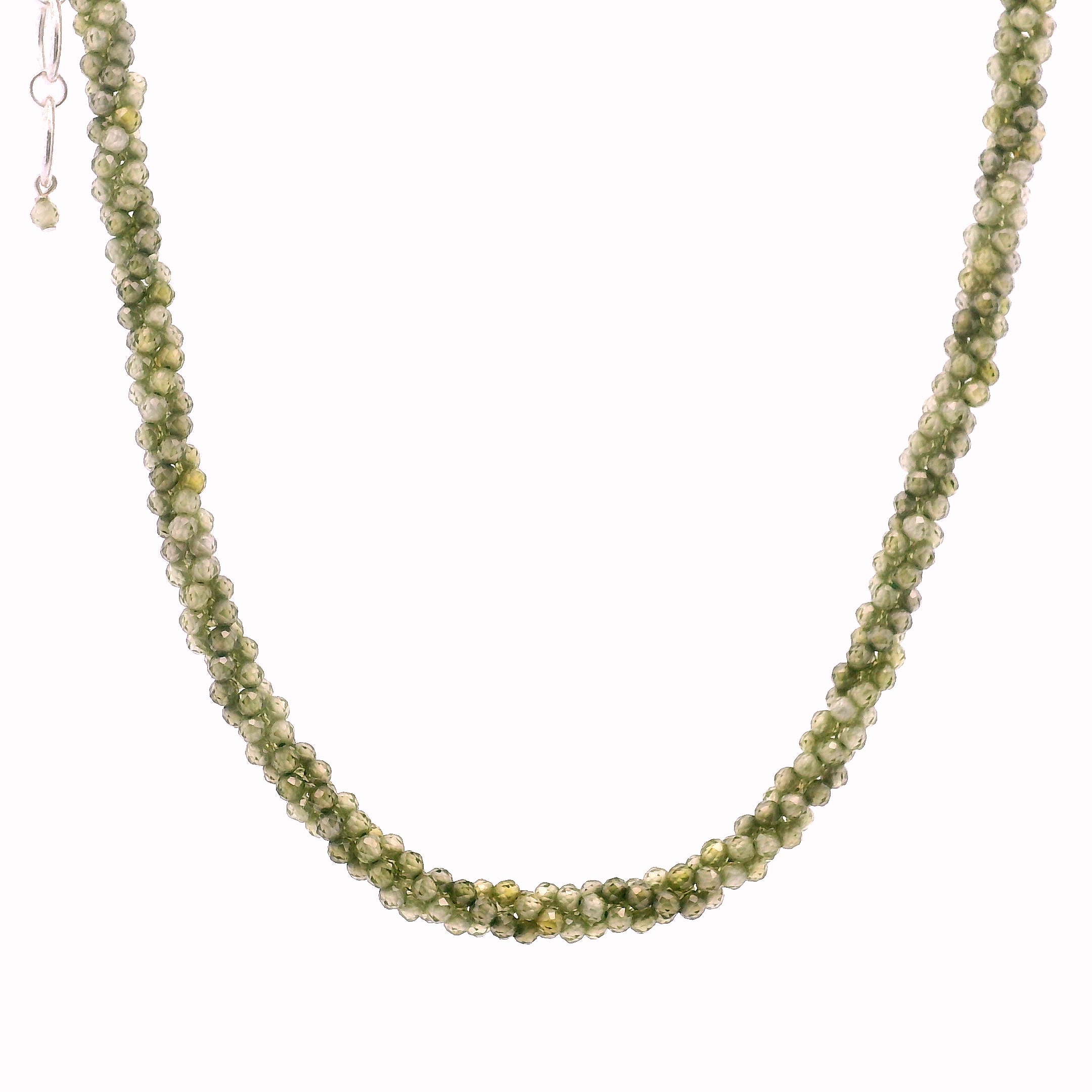 Green Zircon Braided Micro Faceted Necklace for Organization and Transformation