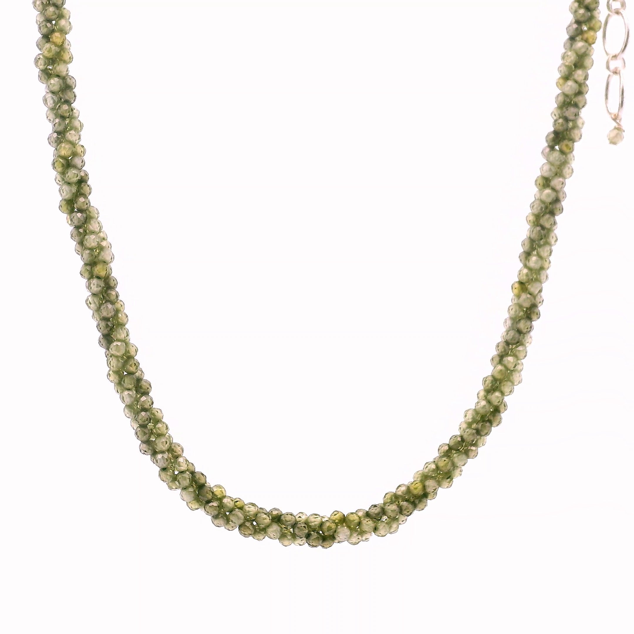 Green Zircon Braided Micro Faceted Necklace for Organization and Transformation