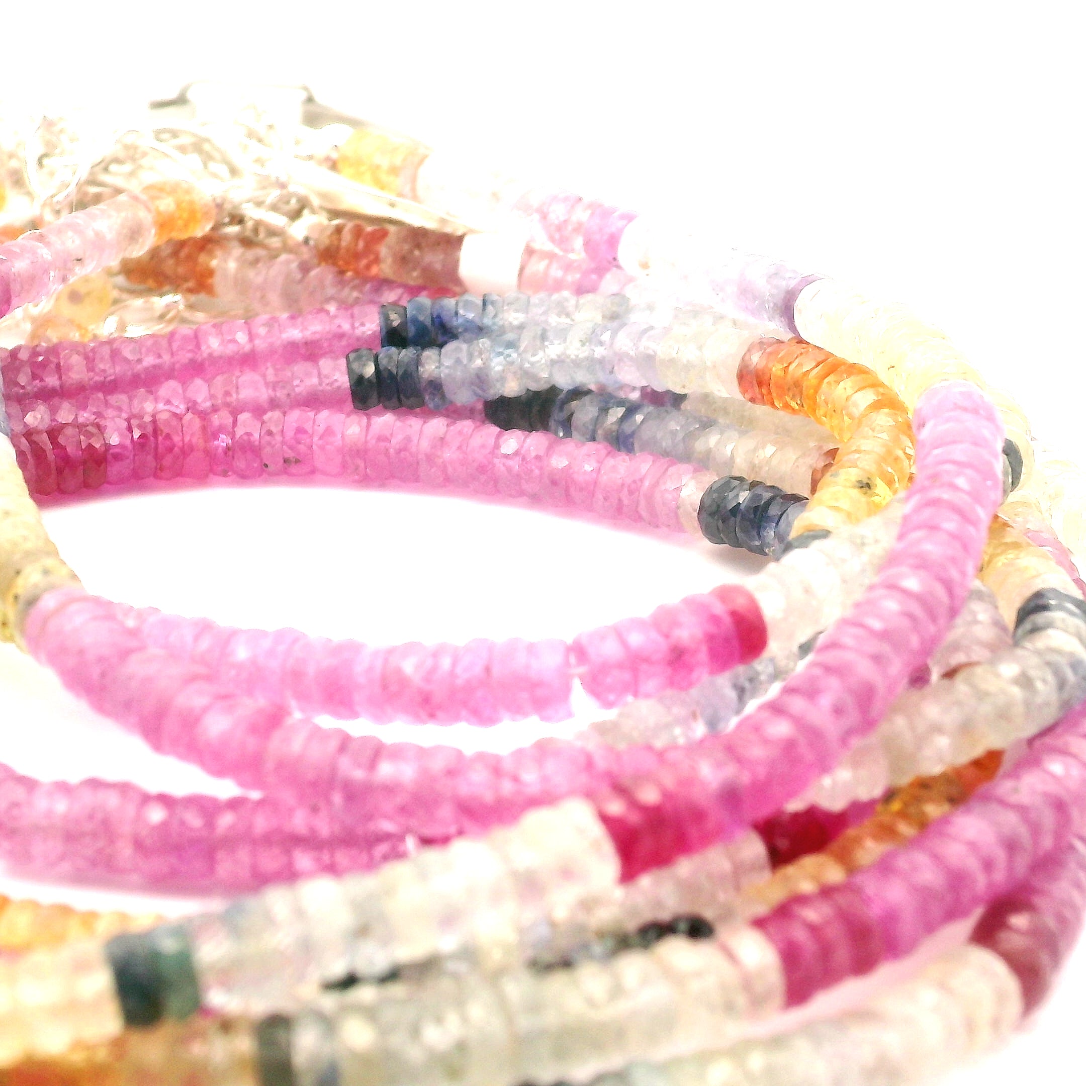 Multi Color Sapphire Faceted Rondelle Necklace for Enhancing Learning, Mental Strength & Supporting Life Force Energy