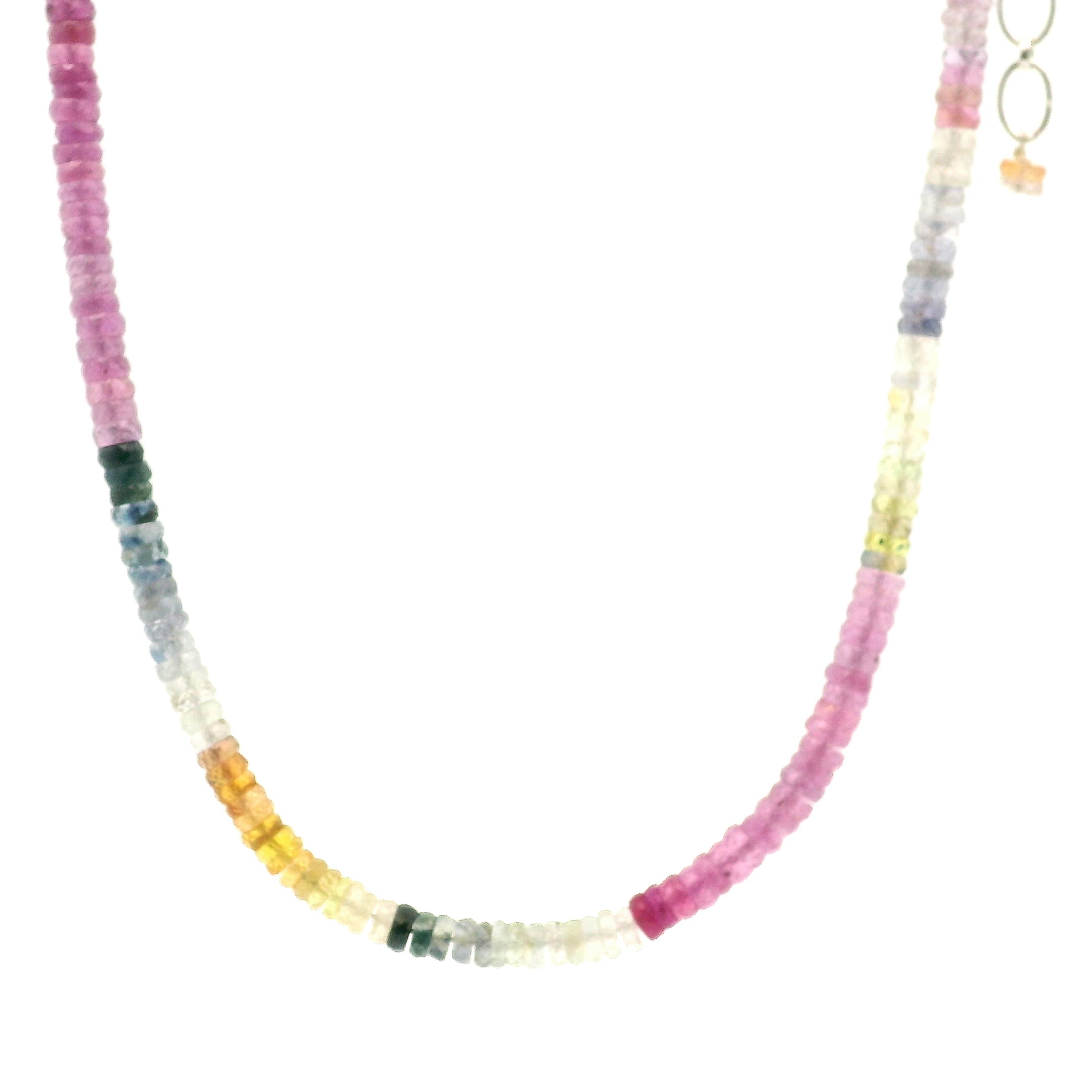 Multi Color Sapphire Faceted Rondelle Necklace for Enhancing Learning, Mental Strength & Supporting Life Force Energy