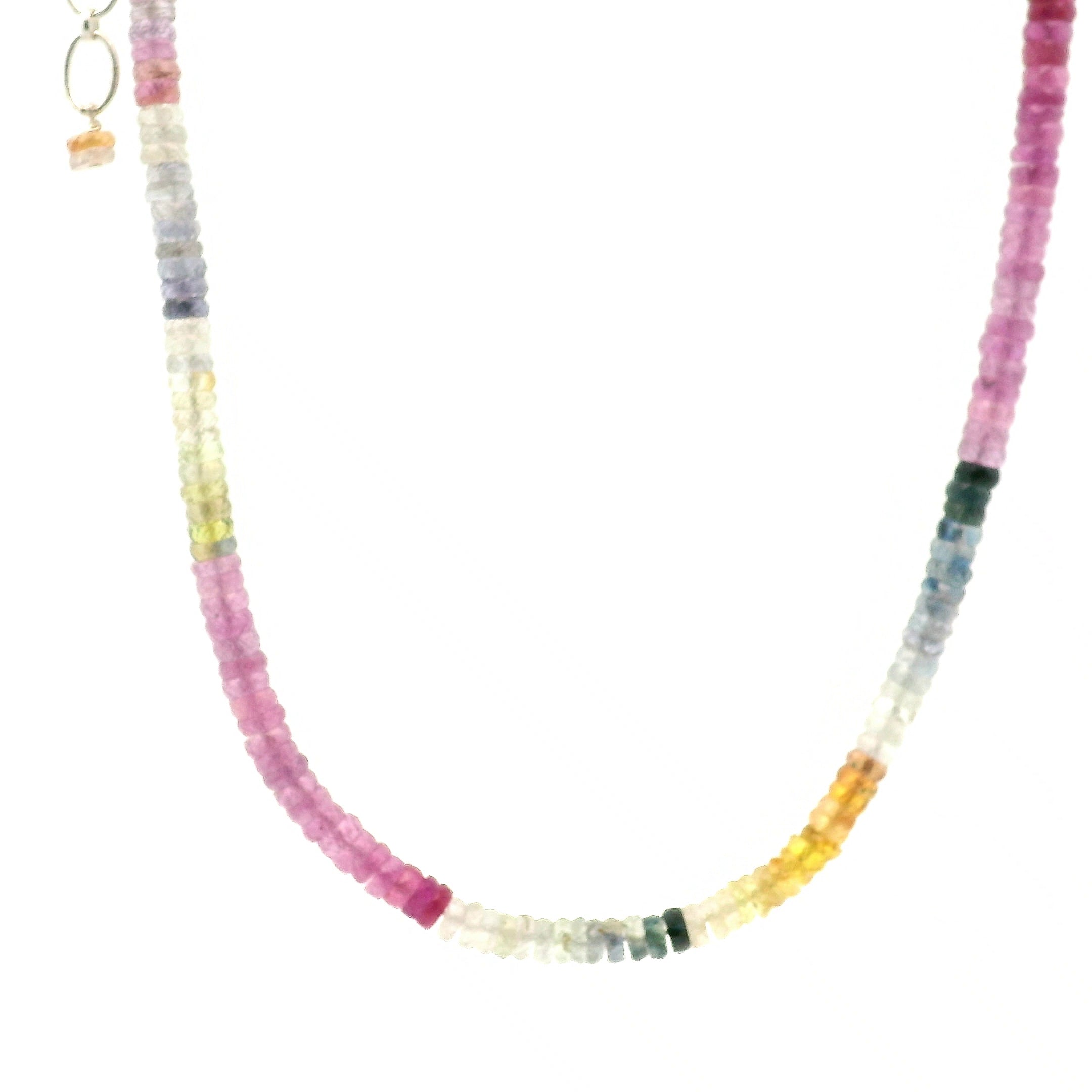 Multi Color Sapphire Faceted Rondelle Necklace for Enhancing Learning, Mental Strength & Supporting Life Force Energy