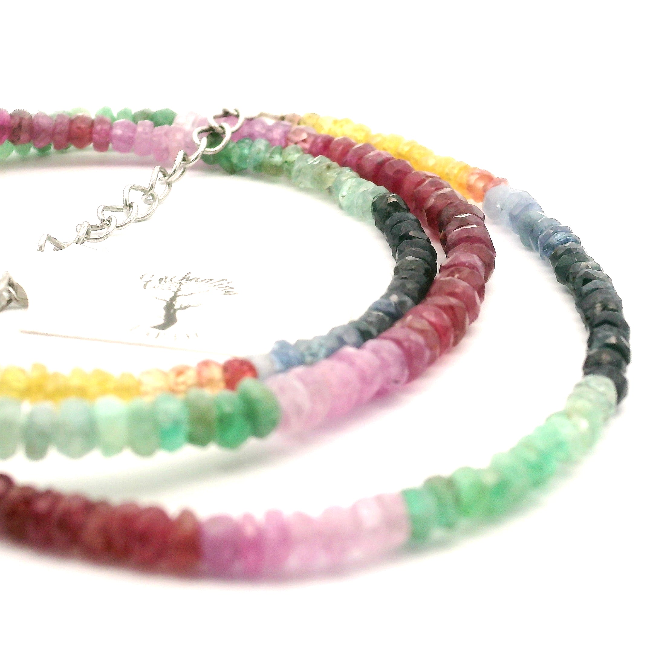 Ruby, Emerald & Sapphire Faceted Rondelle Necklace for Enhancing Learning, Mental Strength & Reenergizing Life Force Energy