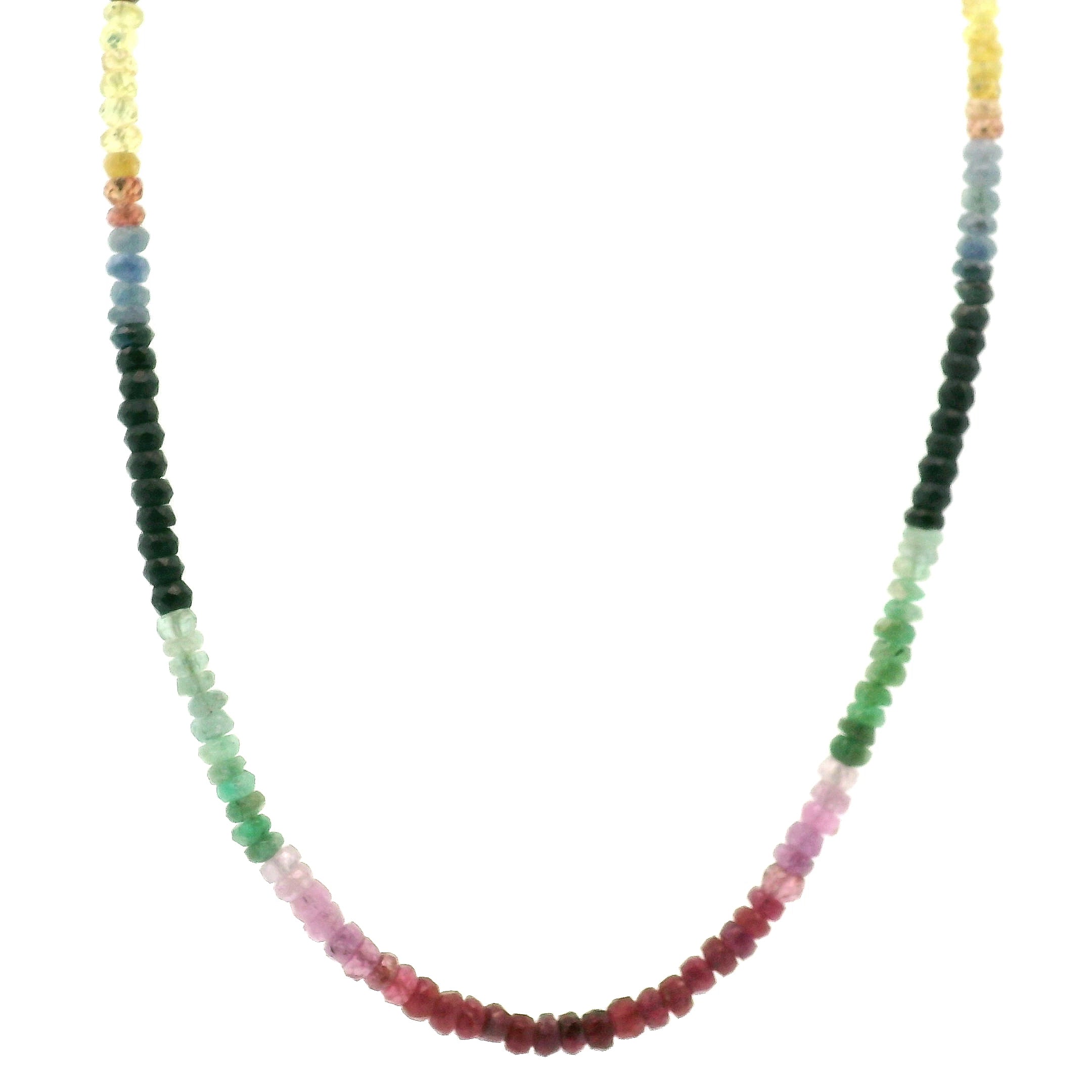 Ruby, Emerald & Sapphire Faceted Rondelle Necklace for Enhancing Learning, Mental Strength & Reenergizing Life Force Energy