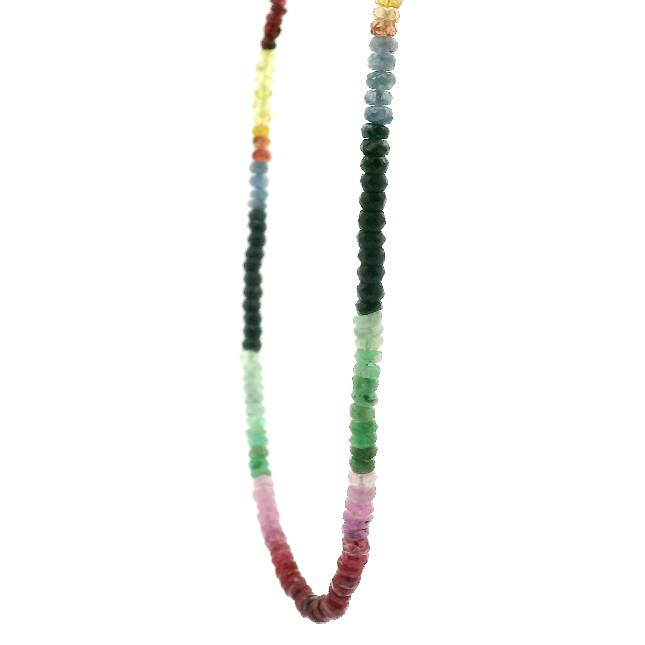 Ruby, Emerald & Sapphire Faceted Rondelle Necklace for Enhancing Learning, Mental Strength & Reenergizing Life Force Energy
